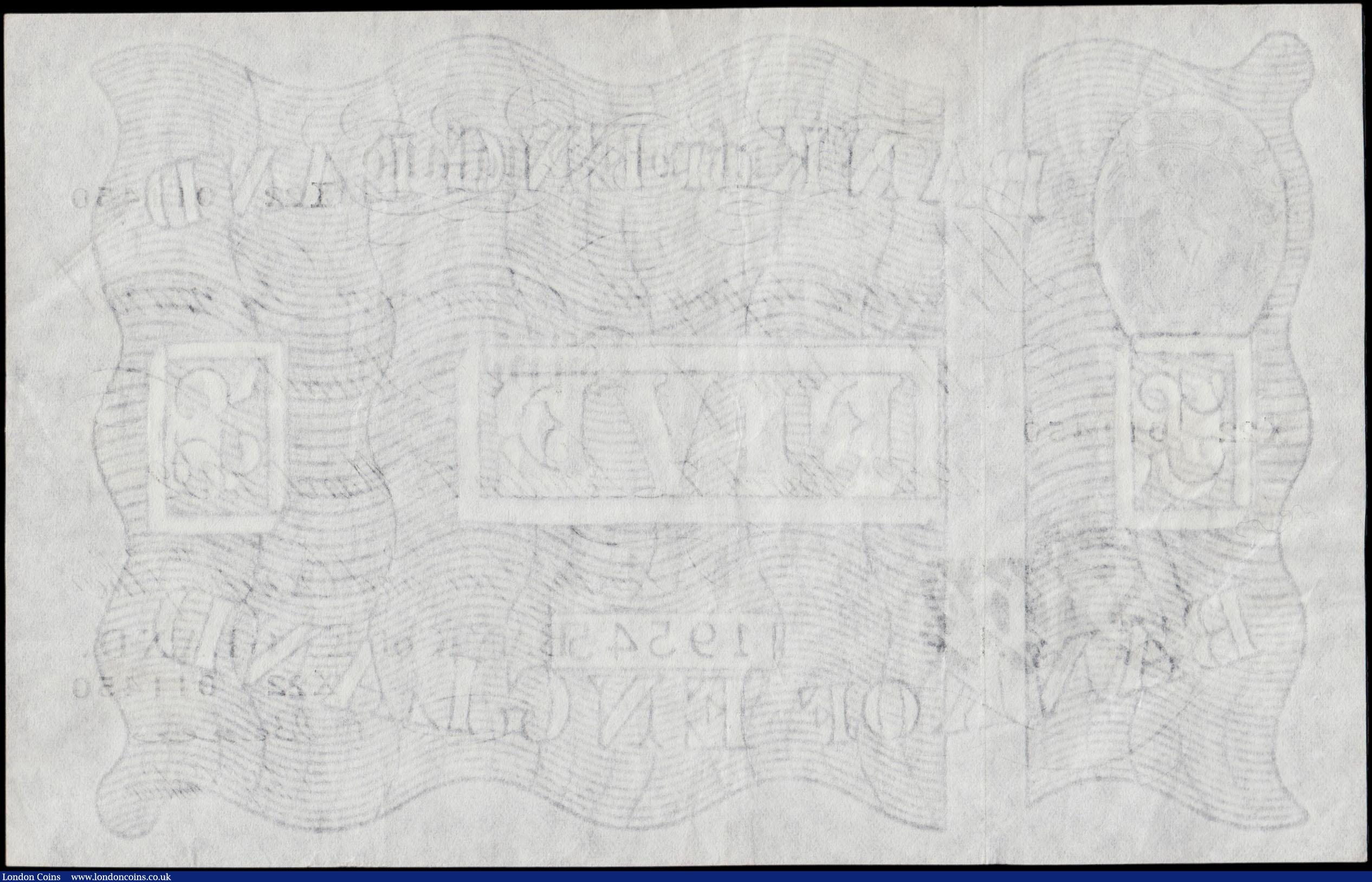 London Coins : A170 : Lot 80 : Five Pounds Beale White note B270  Thin paper Metal thread LONDON branch issue dated 7th March 1952 ...
