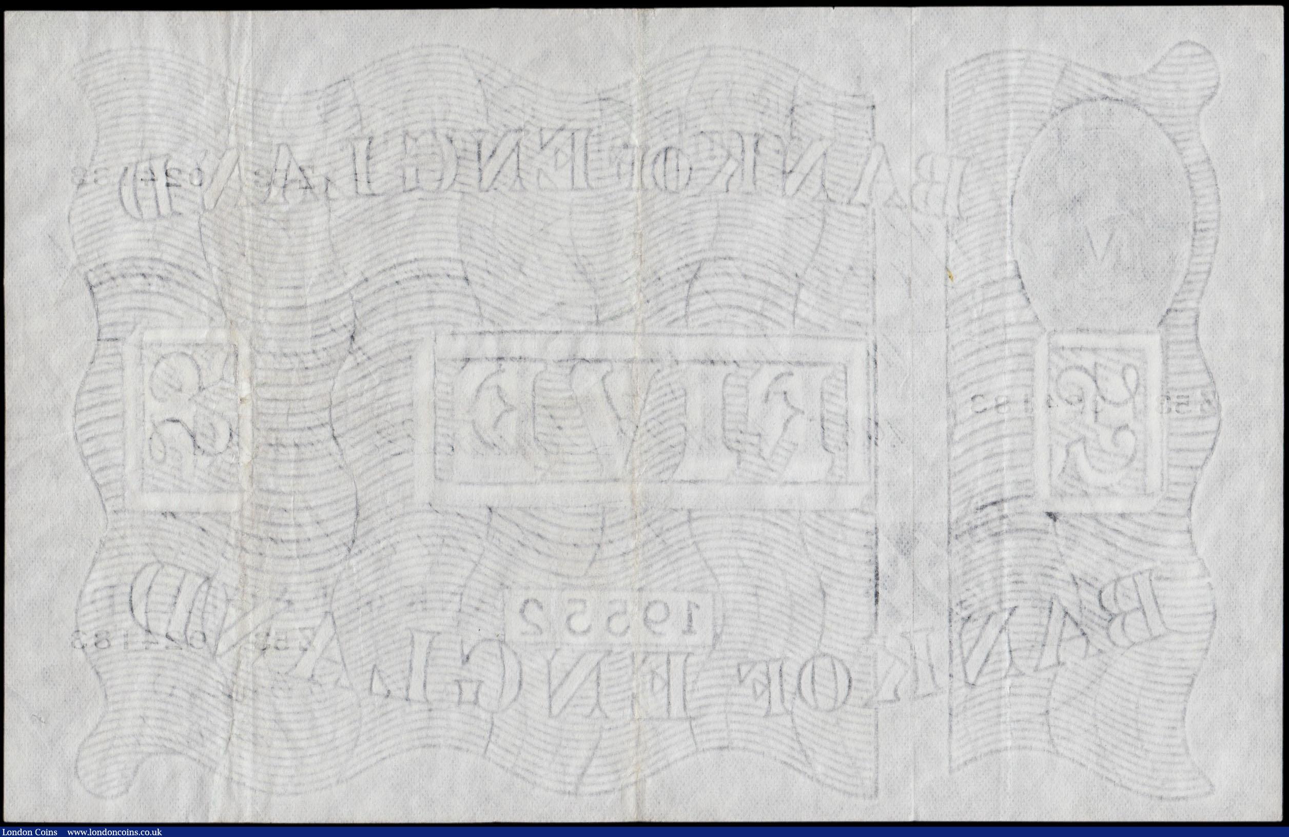 London Coins : A170 : Lot 83 : Five Pounds O'Brien White note B275 Thin paper Metal thread LONDON branch issue dated 22nd Apri...