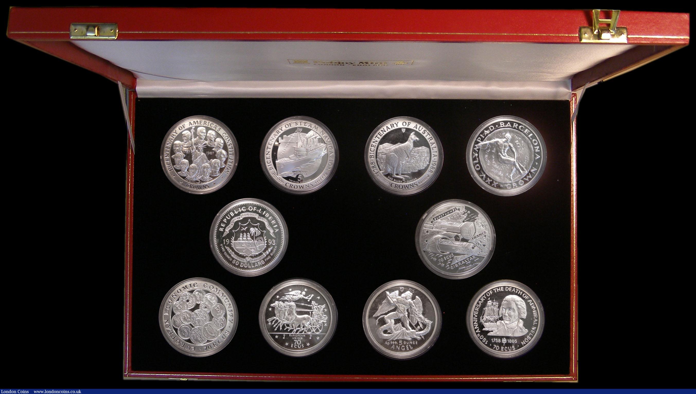 London Coins : A170 : Lot 831 : Isle of Man/Gibraltar/Liberia 5oz. Silver Issues a 10-coin set 1987-1995 by Pobjoy Mint comprising I...
