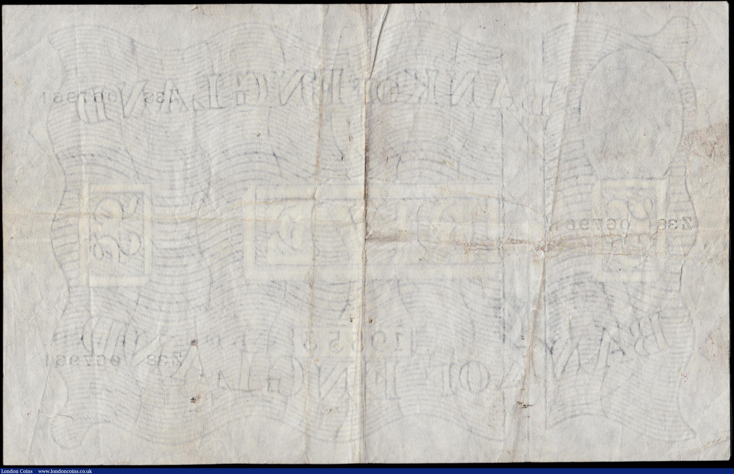 London Coins : A170 : Lot 84 : Five Pounds O'Brien White note B275 Thin paper Metal thread LONDON branch issue dated 4th April...