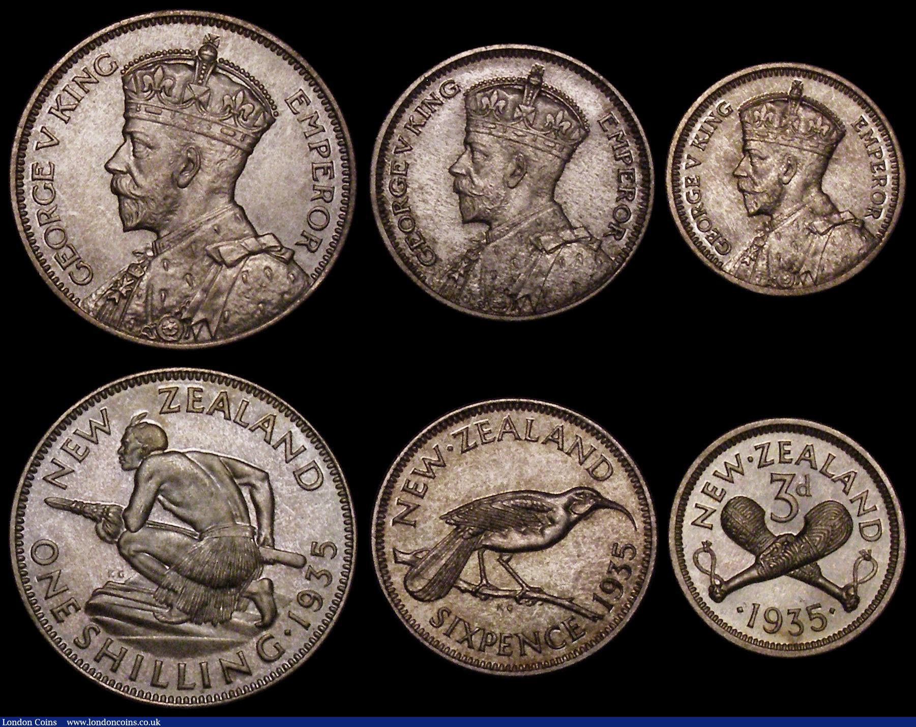 London Coins : A170 : Lot 845 : New Zealand Proof Set 1935 Waitangi 6 coin set Crown down to Silver Threepence, KMPS3 containing KM1...