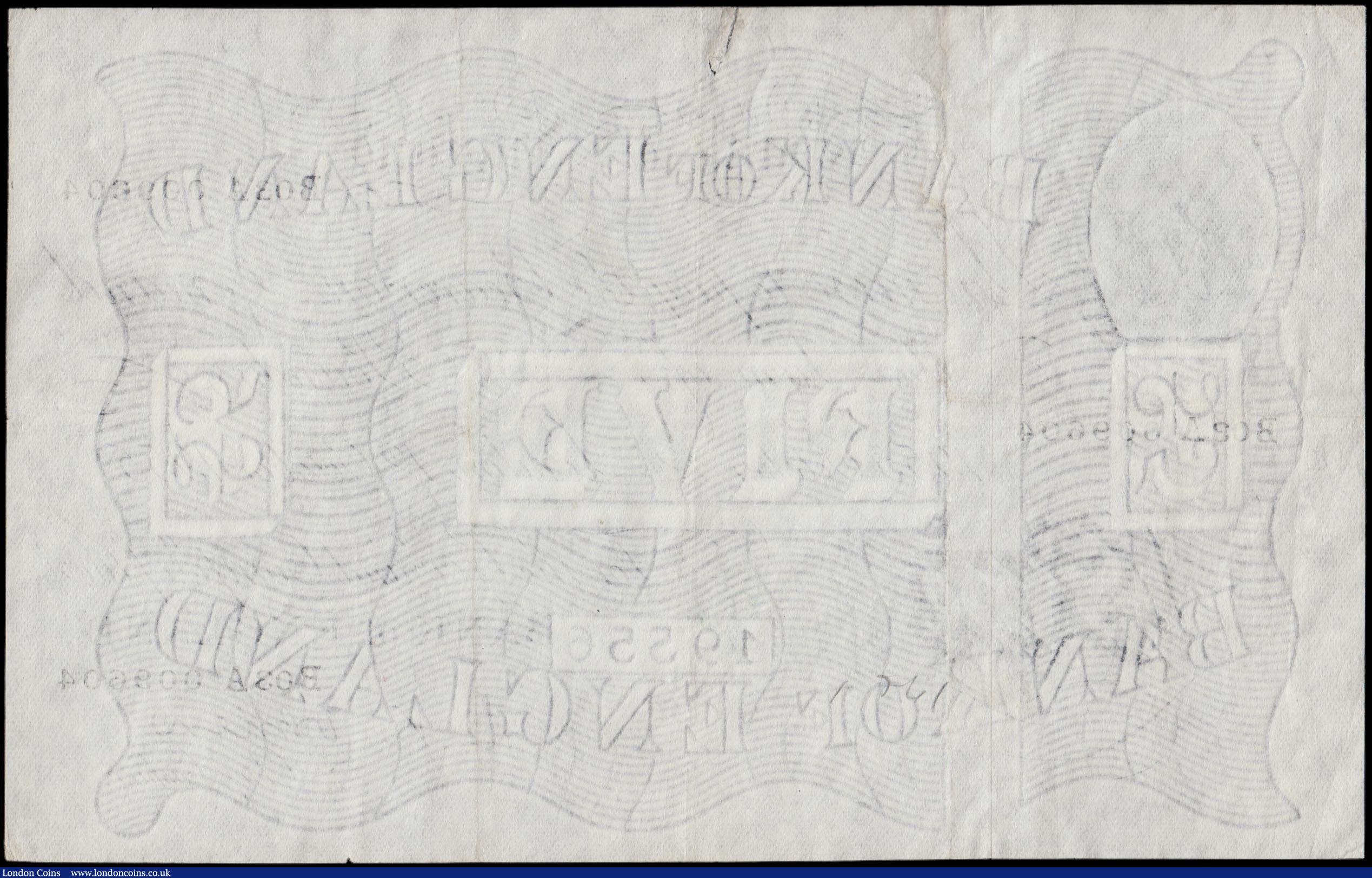 London Coins : A170 : Lot 85 : Five Pounds O'Brien White note B276 Thin paper Metal thread LONDON branch issue dated 12th Octo...