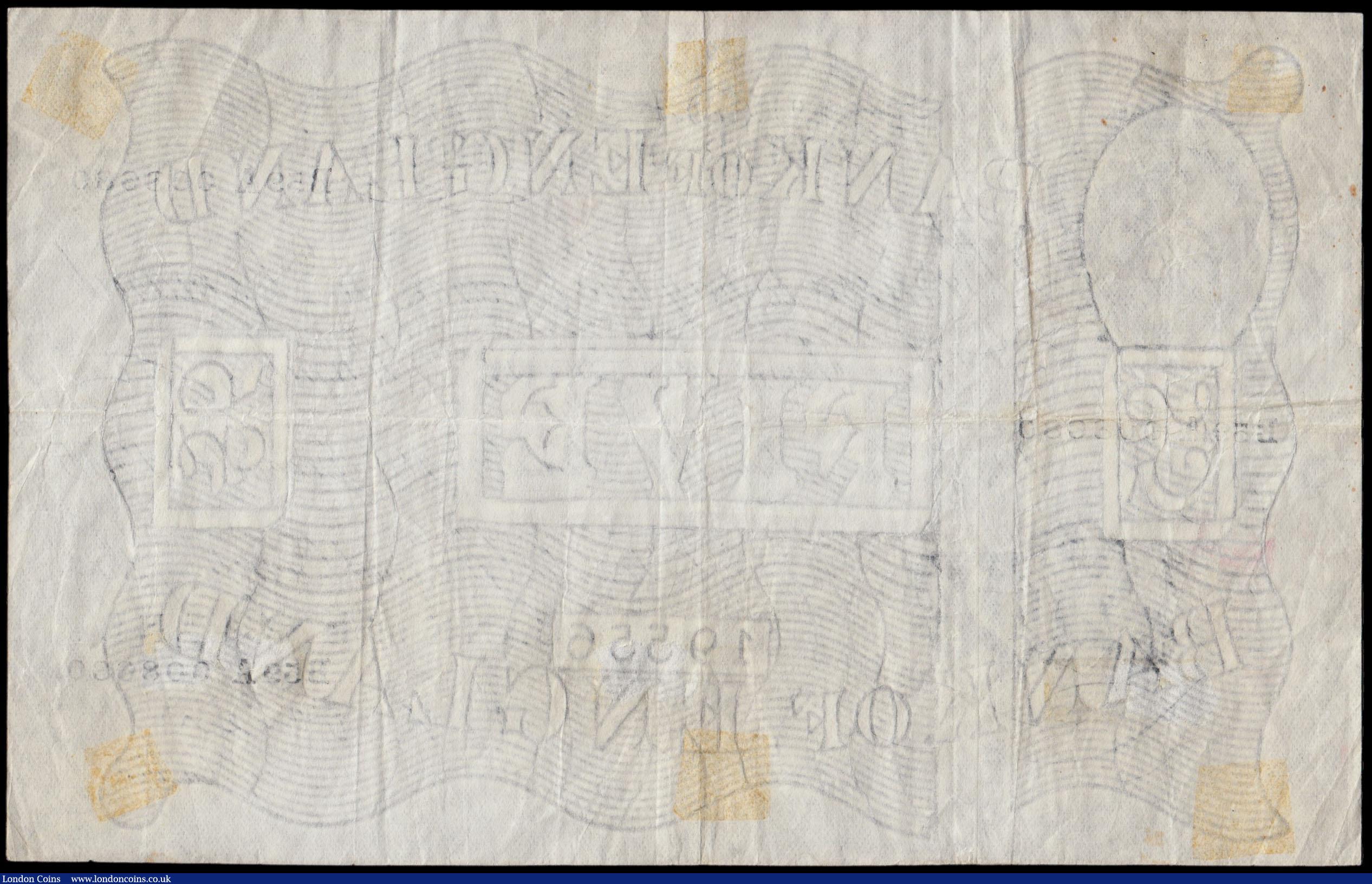 London Coins : A170 : Lot 86 : Five Pounds O'Brien White note B276 Thin paper Metal thread LONDON branch issue dated 16th Dece...