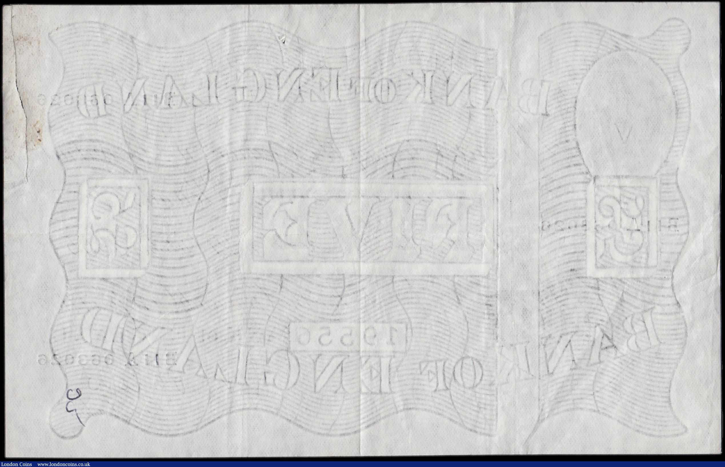 London Coins : A170 : Lot 87 : Five Pounds O'Brien White note B276 Thin paper Metal thread LONDON branch issue dated 21st Octo...