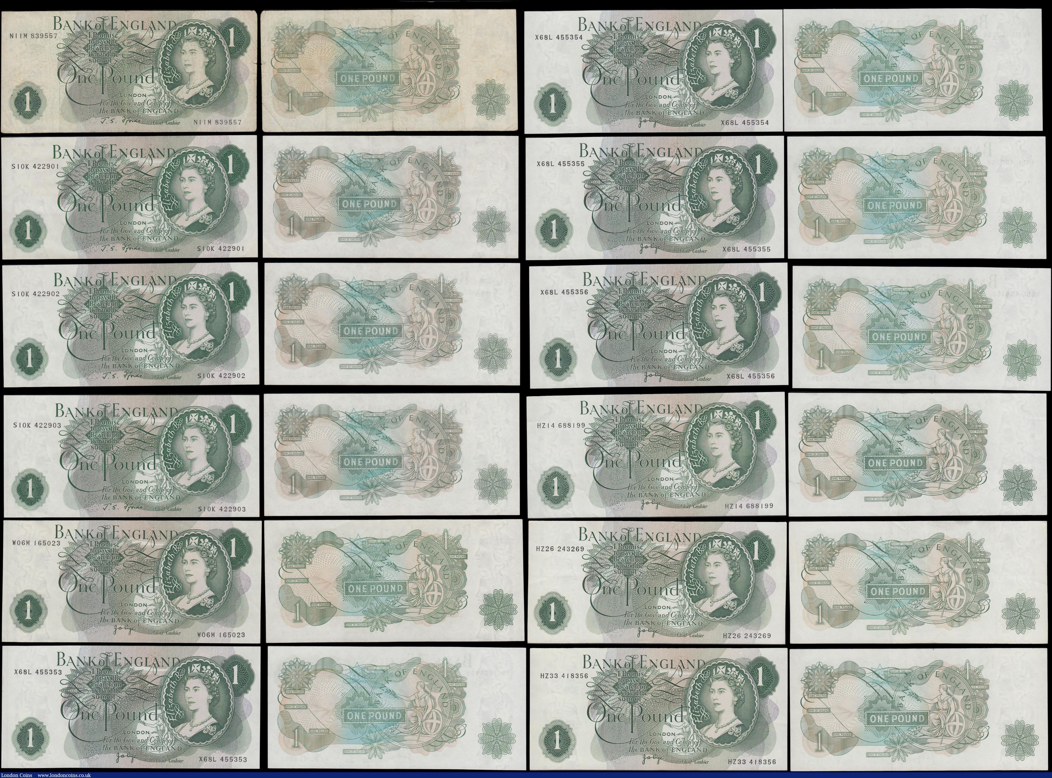 London Coins : A170 : Lot 9 : Bank of England (17) a selection of 10 Shillings and 1 Pounds QE2 portrait & seated Britannia is...