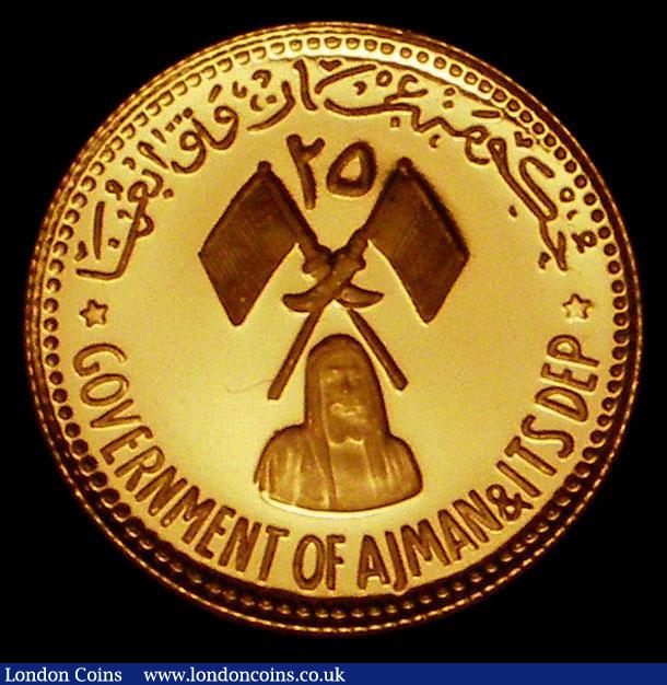 London Coins : A170 : Lot 913 : Ajman - United Arab Emirates 25 Riyals Gold undated (1971) Obverse: State emblem with denomination a...