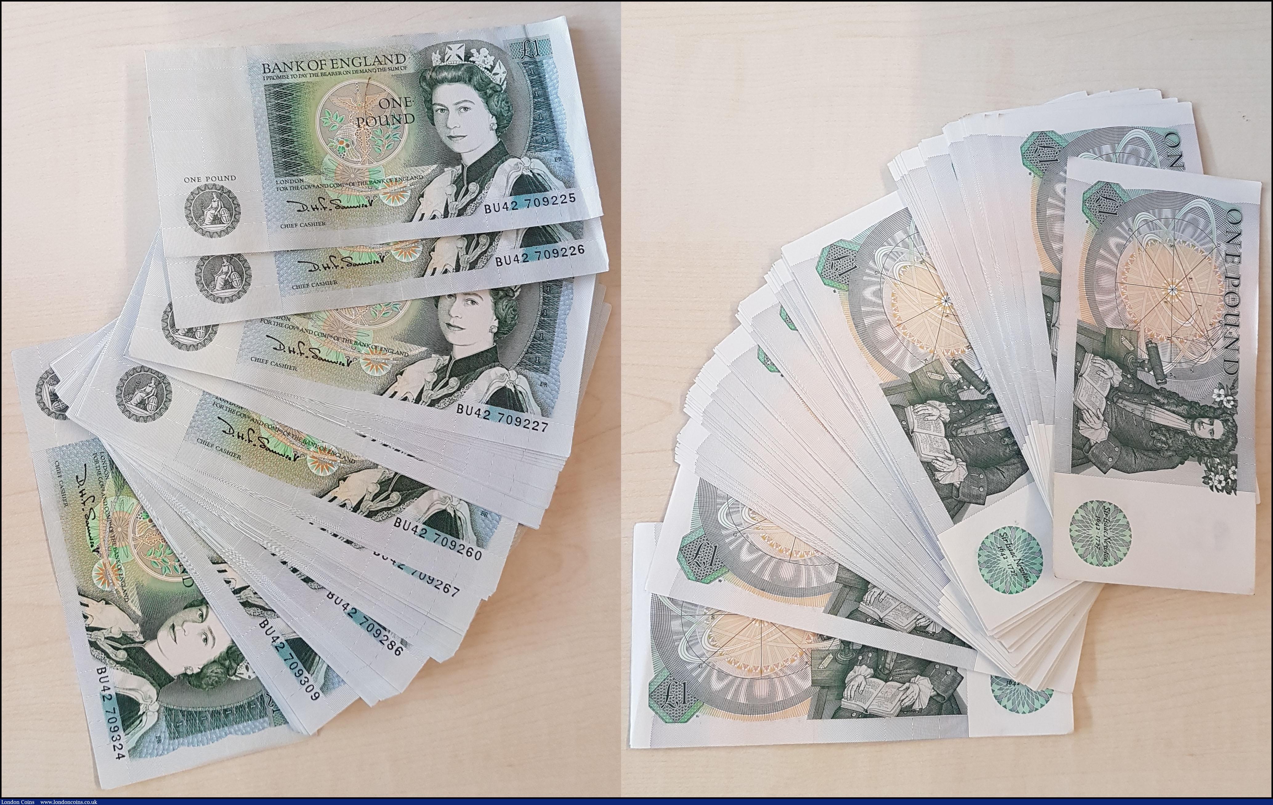 London Coins : A170 : Lot 92 : One Pounds Somerset QE2 pictorial & Sir Isaac Newton B341 W Reverse issues 1981 (100) an origina...