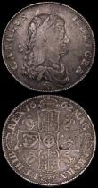 London Coins : A170 : Lot 1441 : Crowns (2) 1662 Rose below bust, No date on edge, ESC 15, Bull 339 approaching Fine, the obverse wea...