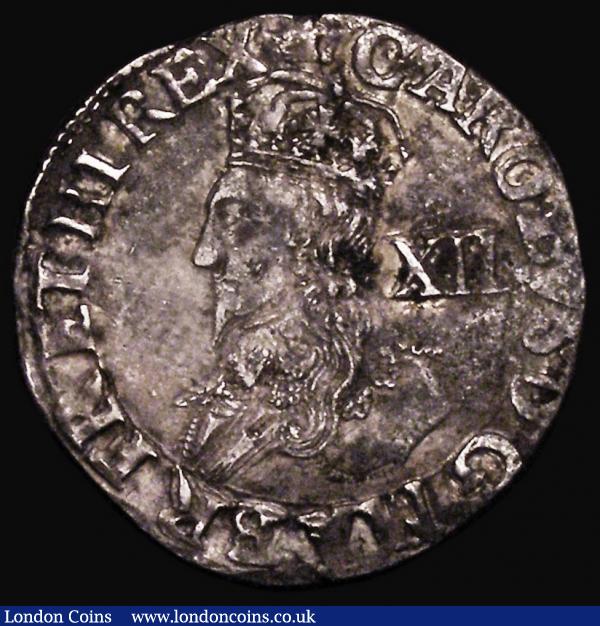 Shilling Charles I Group D, Fourth Bust, type 3a, No inner circles, Reverse: Round garnished shield S.2791 mintmark Crown. 5.37 grammes. A metal flaw near the rim at the top of the reverse otherwise VF or better, the portrait and shield with excellent detail : Hammered Coins : Auction 171 : Lot 1253