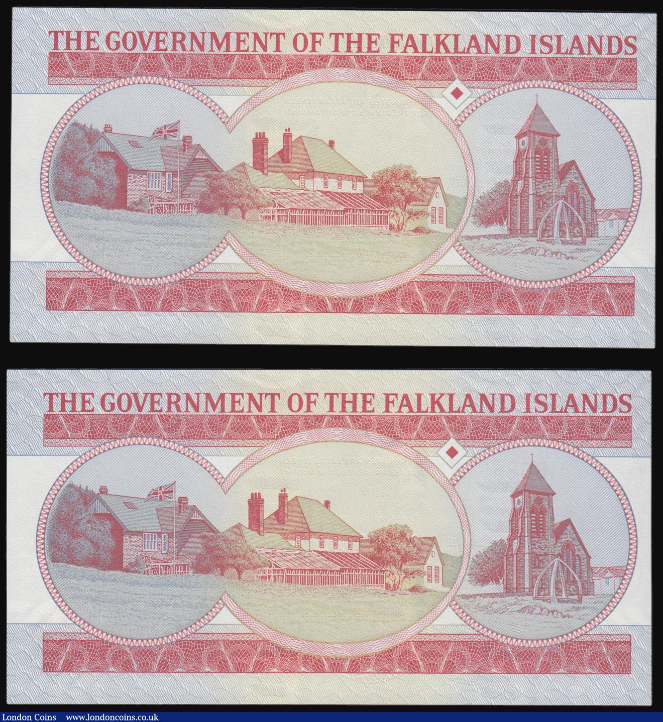 London Coins : A171 : Lot 108 : Falkland Islands (2) 5 Pounds Pick 17a dated 14th June 2005 (2) serial numbers B 085802 & B 0858...