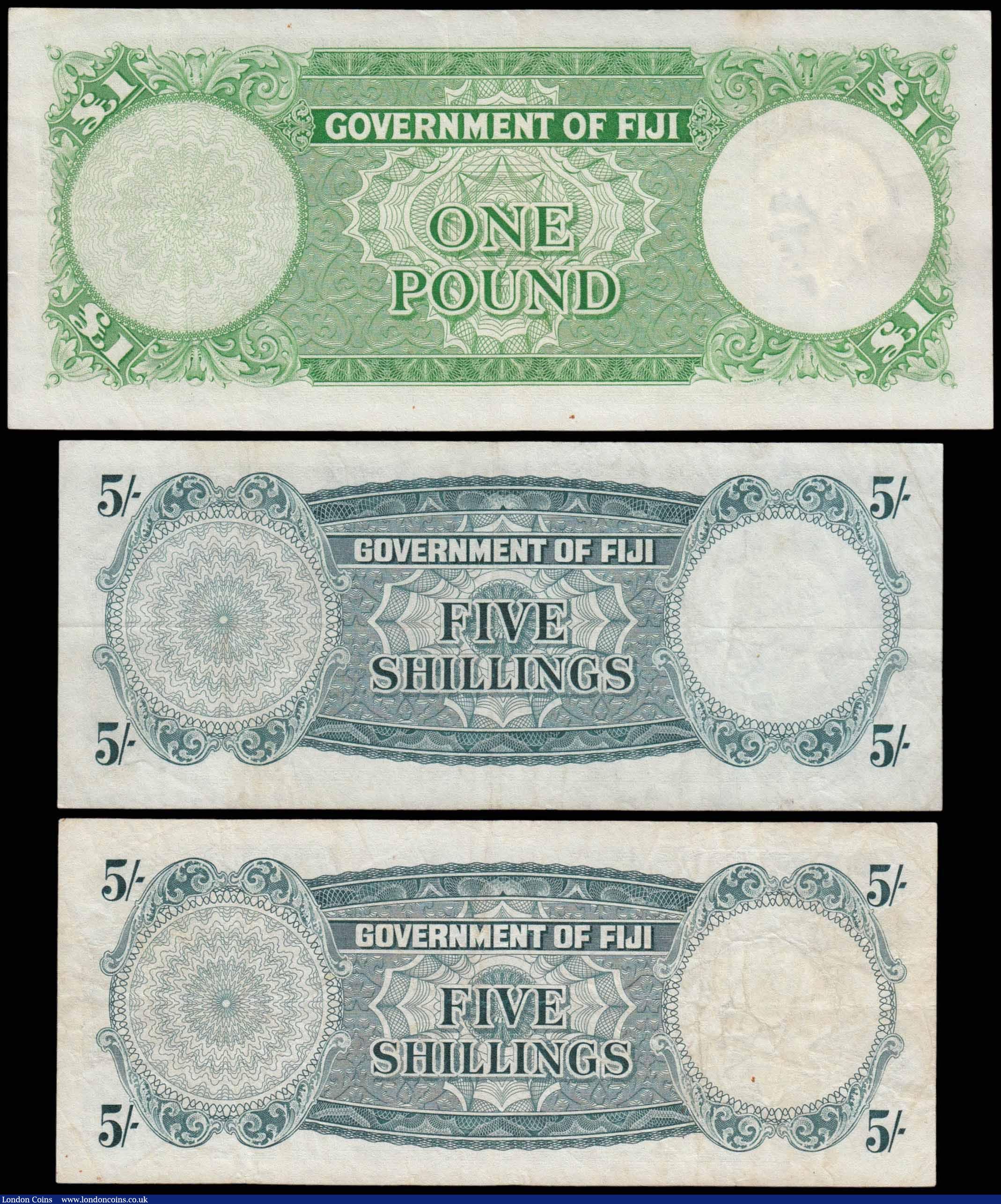 London Coins : A171 : Lot 113 : Fiji last of the Pound system QE2 portrait issues (3) in average VF-GVF comprising 5 Shillings (2) P...