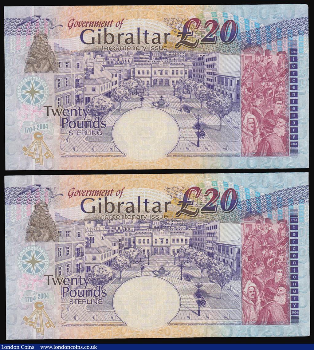 London Coins : A171 : Lot 135 : Gibraltar (2) a high grade about UNC - UNC consecutively numbered pair of the Tercentenary of Britis...
