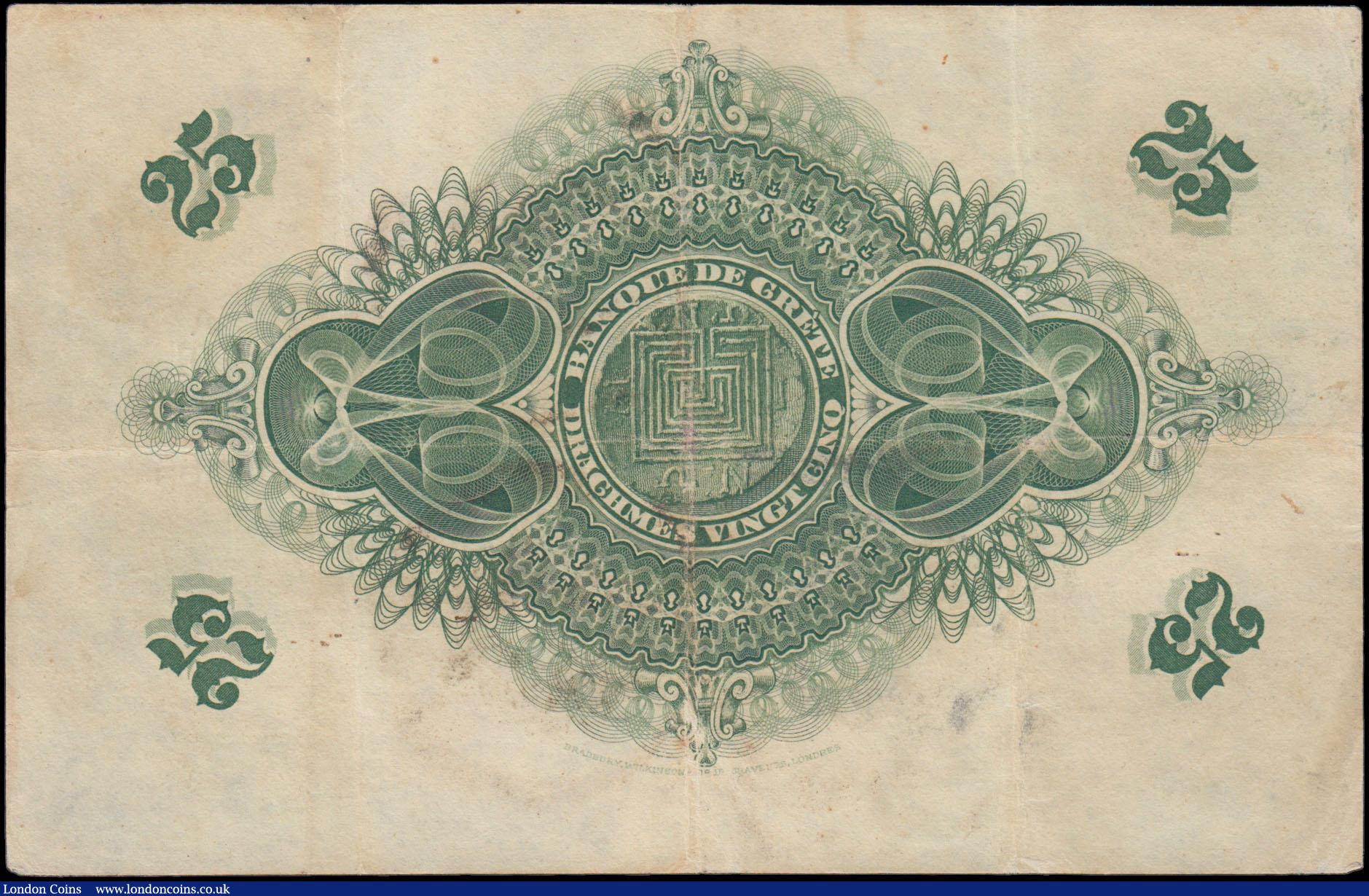 London Coins : A171 : Lot 139 : Greece Local Banks - Trapeza Kritis (Bank of Crete) 25 Drachmai Pick S153 hand stamp dated 26th Sept...