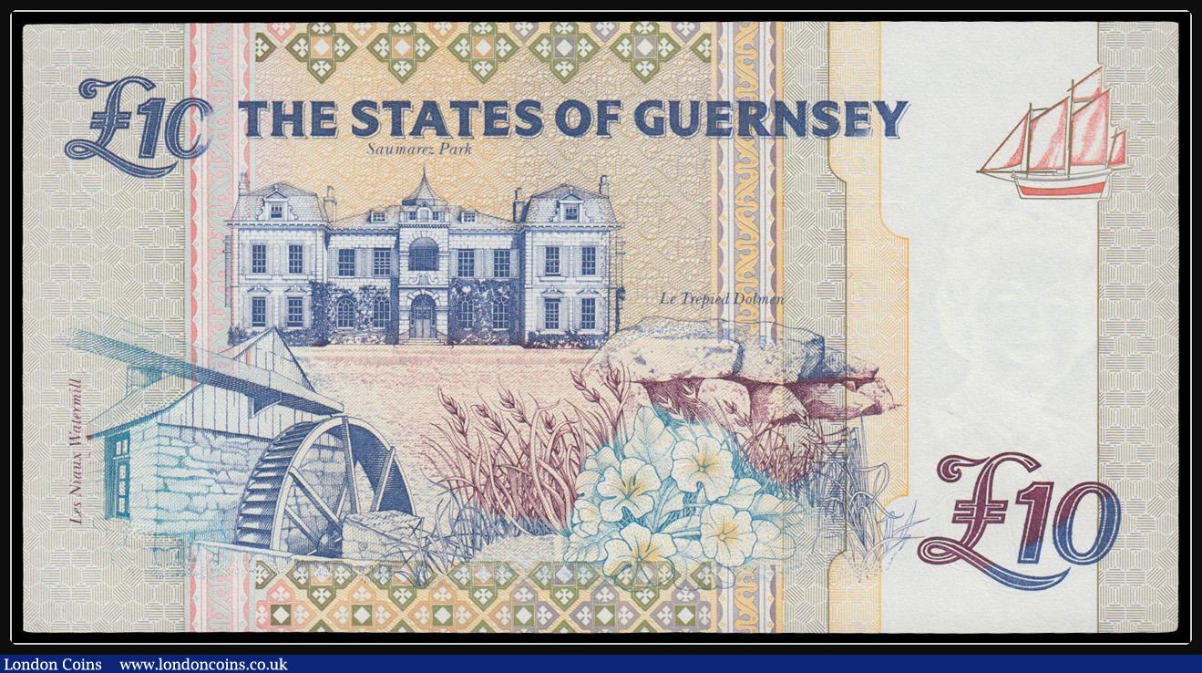 London Coins : A171 : Lot 144 : Guernsey 10 Pounds Pick 57a (BY GU54a) ND 1995 signature D. P. Trestain a FIRST prefix and LOW colle...