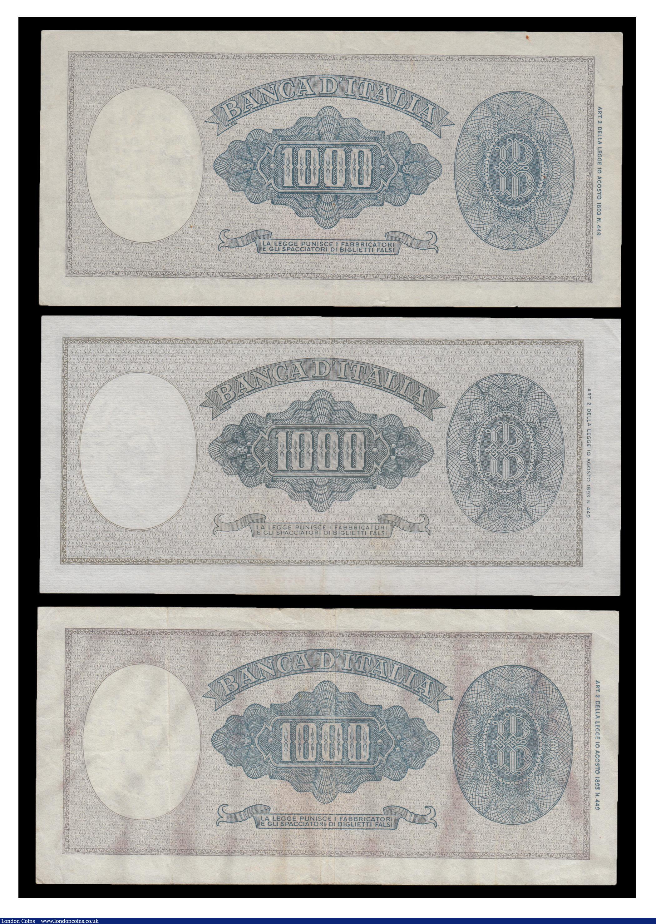 London Coins : A171 : Lot 158 : Italy (3) a trio of the 1000 Lire "Ornata di Perle" (Decorated with pearls), as known amon...