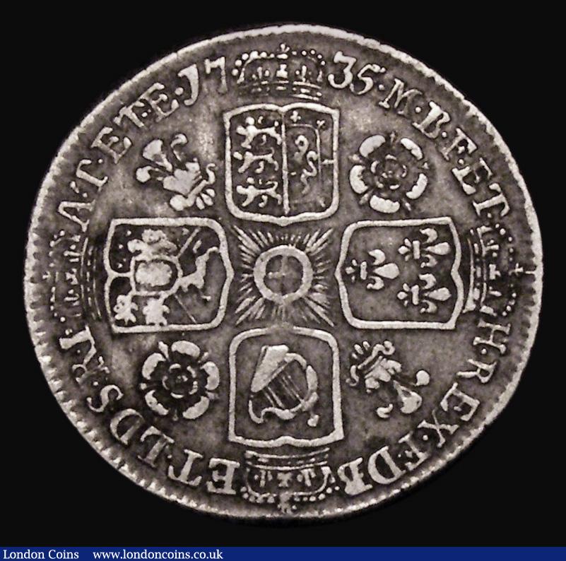 London Coins : A171 : Lot 1682 : Sixpence 1735 5 over 4 Roses and Plumes ESC 1610A, Bull 1746 rated R3 by ESC, Very Rare, we have not...