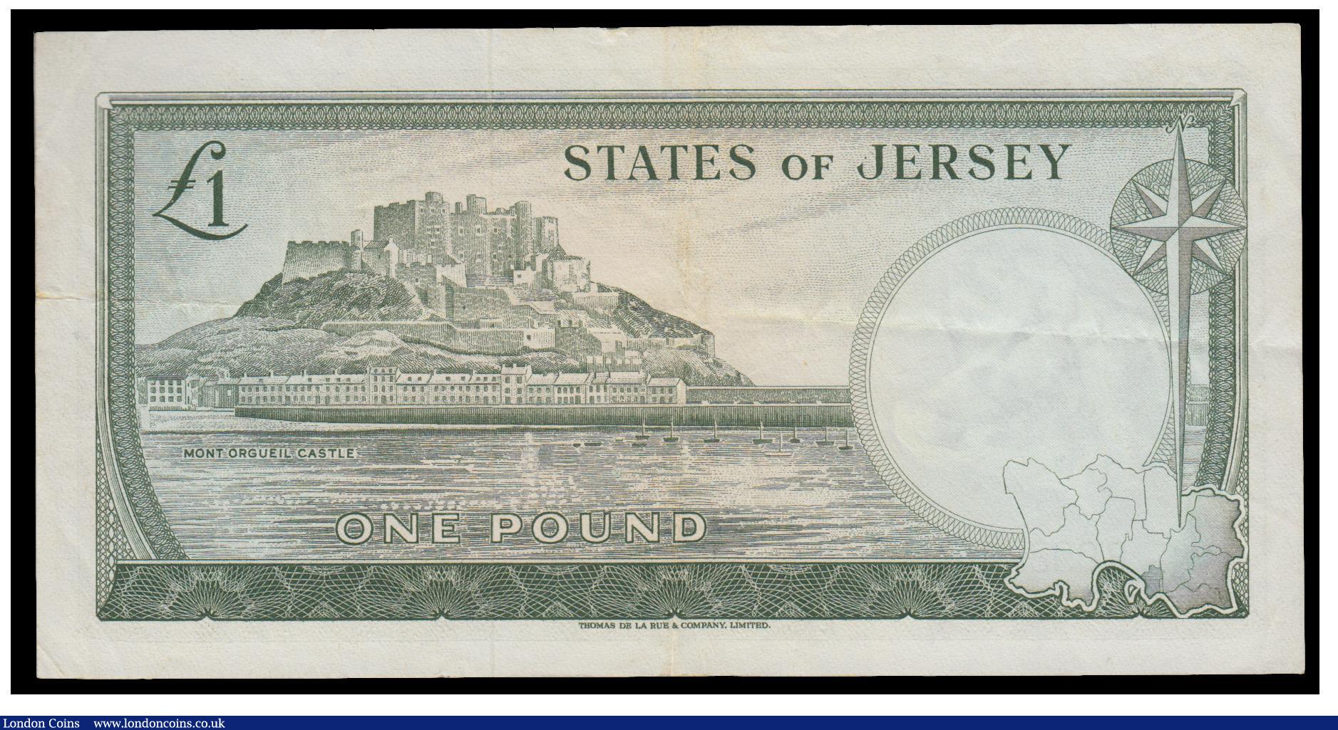 London Coins : A171 : Lot 174 : Jersey ERROR 1 Pound Pick 8c (similar to BY JE11) ND 1963 missing signature of F. N. Padgham with th...