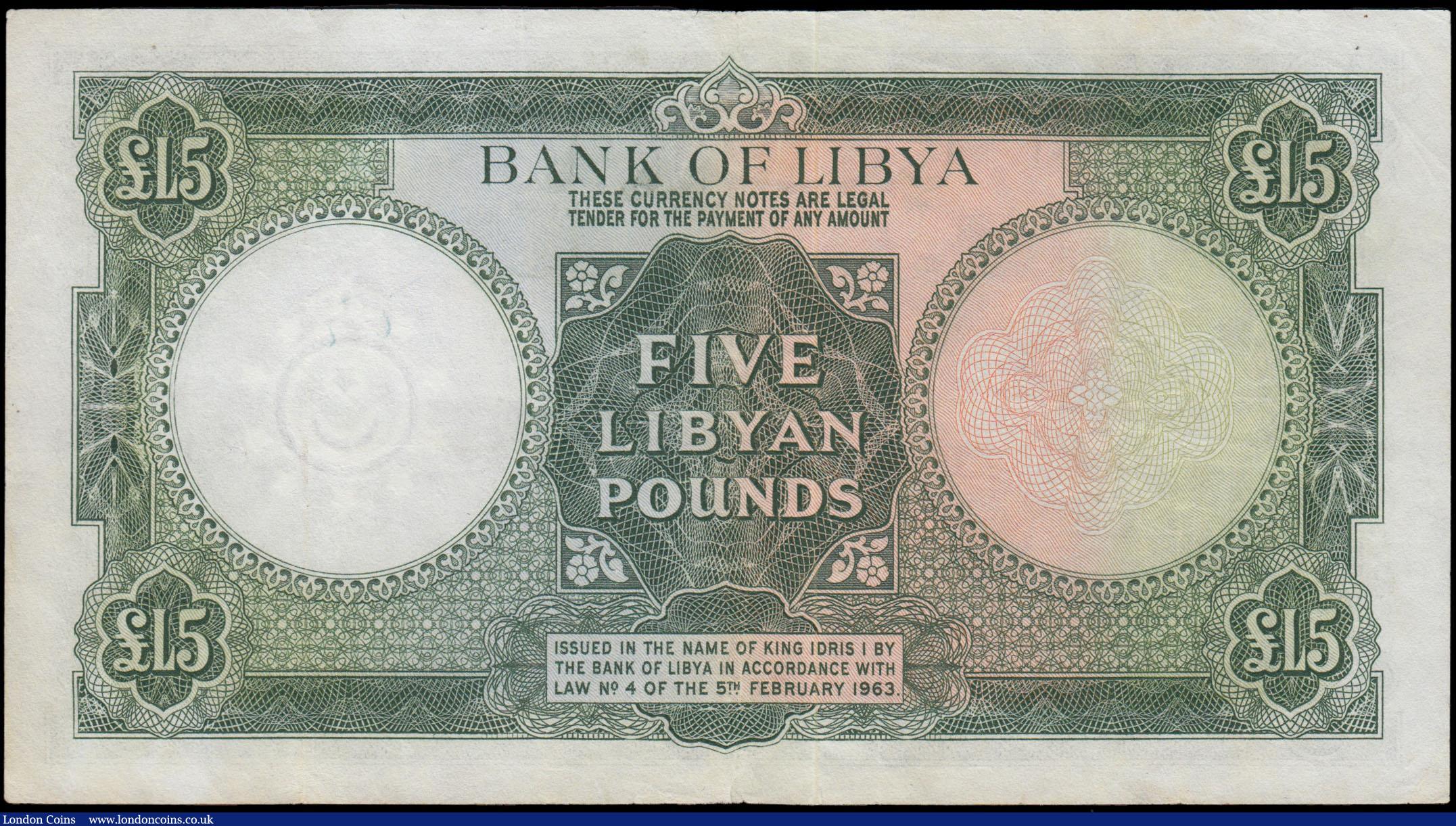 London Coins : A171 : Lot 185 : Libya Bank of Libya First issue 5 Libyan Pounds Pick 26 AH 1382 - Law No. 4 of the 5th February 1963...