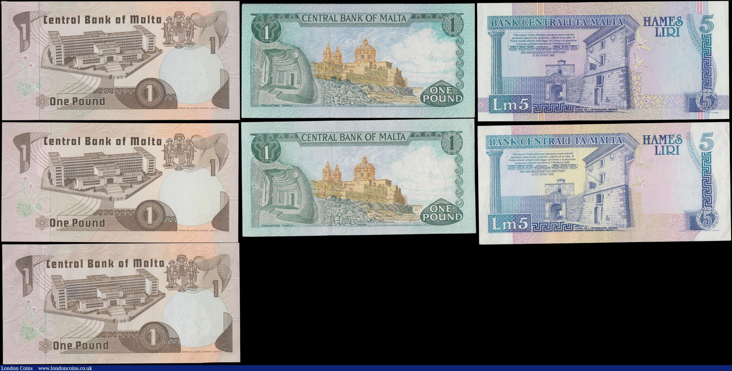 London Coins : A171 : Lot 188 : Malta (7) most if not all in about UNC - UNC comprising 1 Liras all Law of 1967 but different dates ...