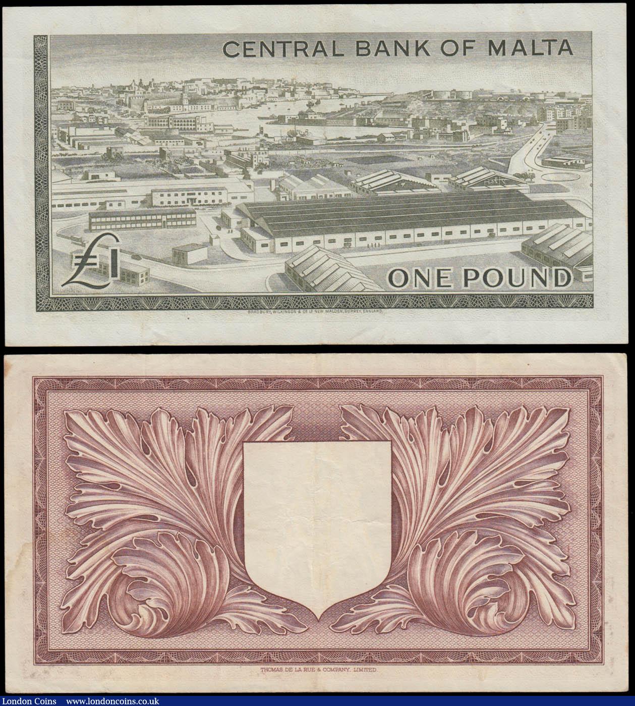London Coins : A171 : Lot 192 : Malta QE2 and George VI issues (2) both VF - GVF Central Bank 1 Pound Pick 29a Law of 1967 (1968) se...