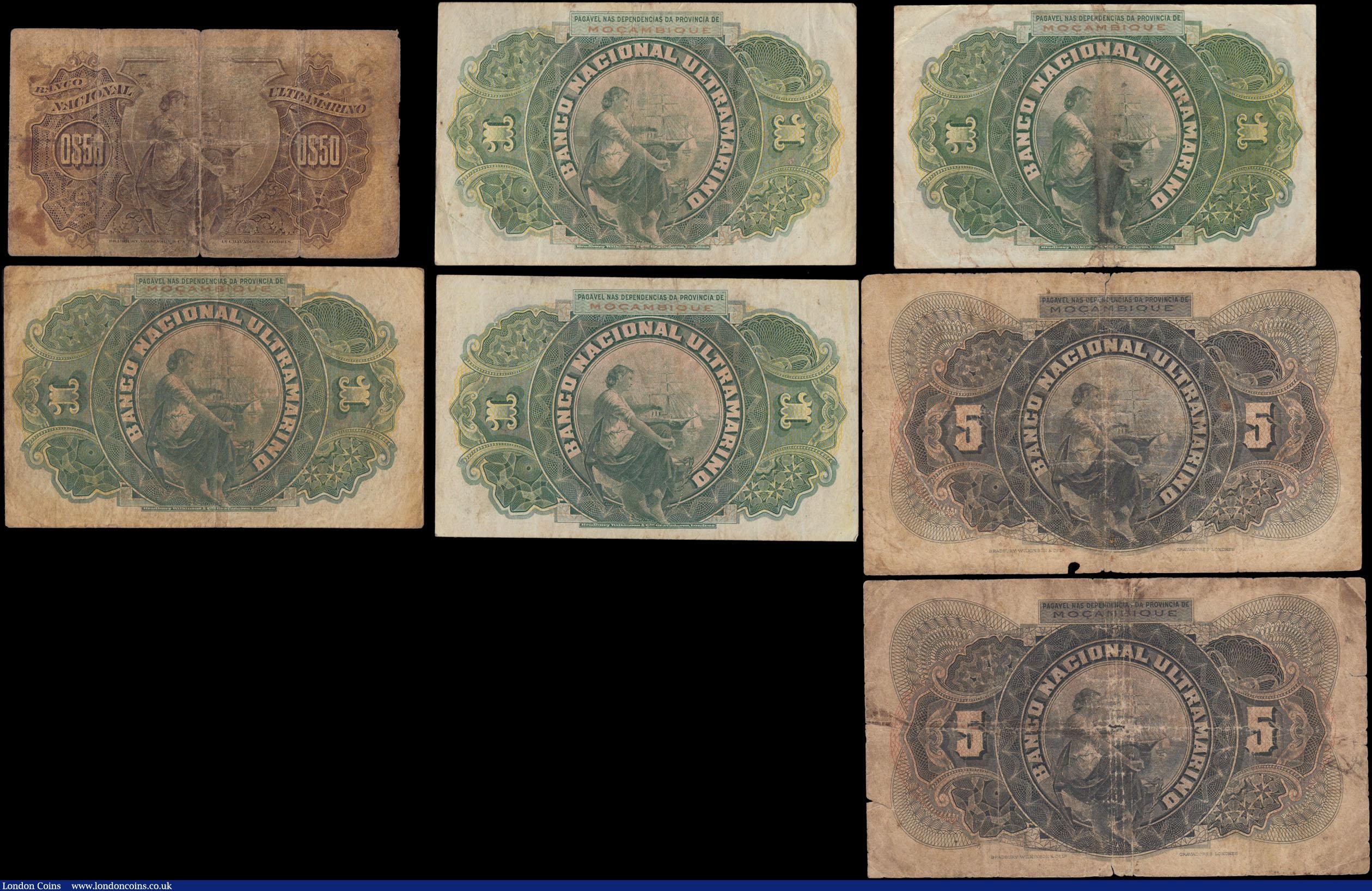 London Coins : A171 : Lot 196 : Mozambique early pre 1950's issues (7) in the mid grade Fine-VF and rarely seen notes comprisin...