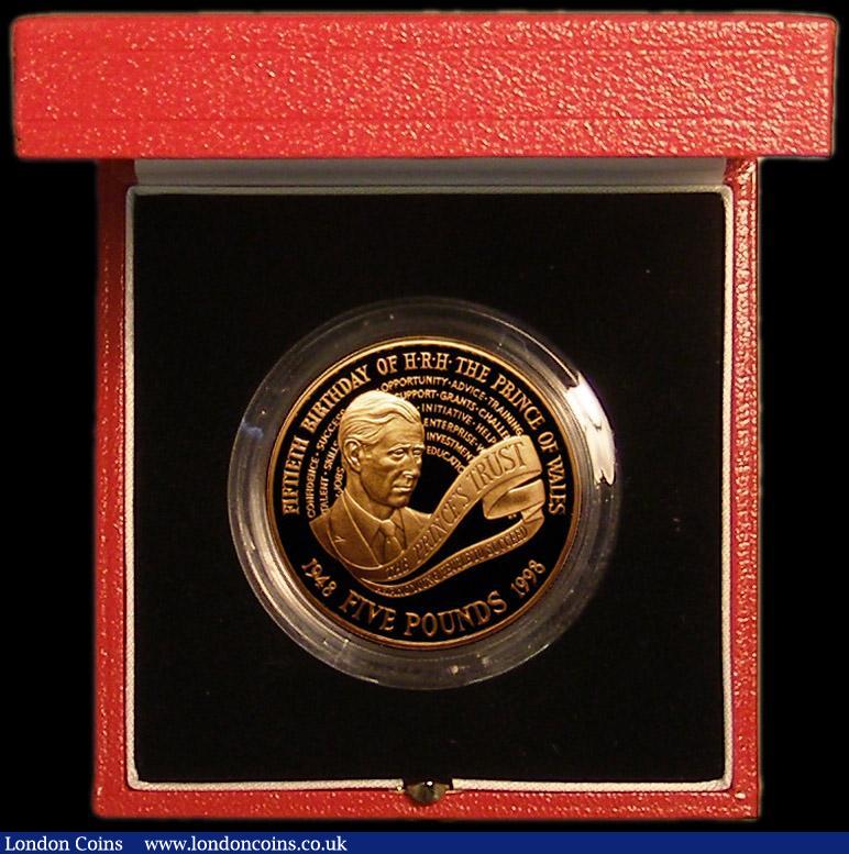 London Coins : A171 : Lot 283 : Five Pound Crown 1998 Prince Charles 50th Birthday Gold Proof S.L5 nFDC/FDC with a hint of toning in...