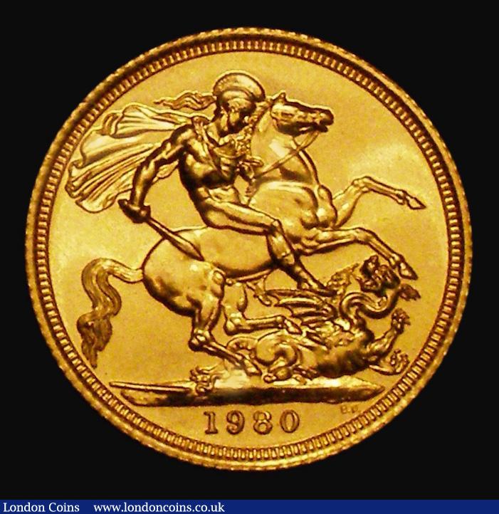 London Coins : A171 : Lot 377 : Sovereign 1980 Marsh 311 Lustrous UNC in capsule. Two Pounds 1986 Commonwealth Games Nickel-Brass UN...