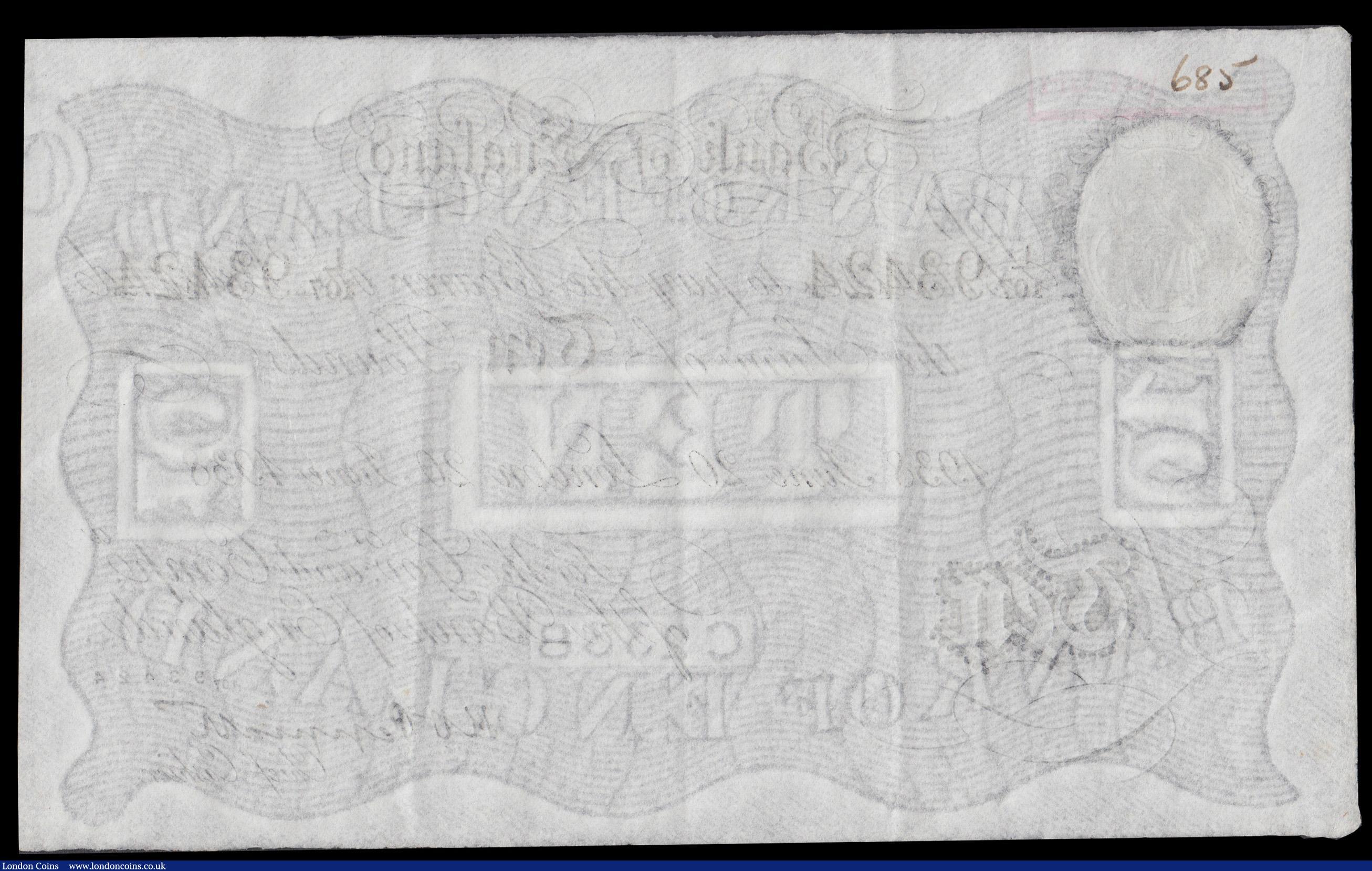 London Coins : A171 : Lot 42 : Ten Pounds Peppiatt White note dated 20 June 1938 with Serial no. L107 93424, about VF with front to...