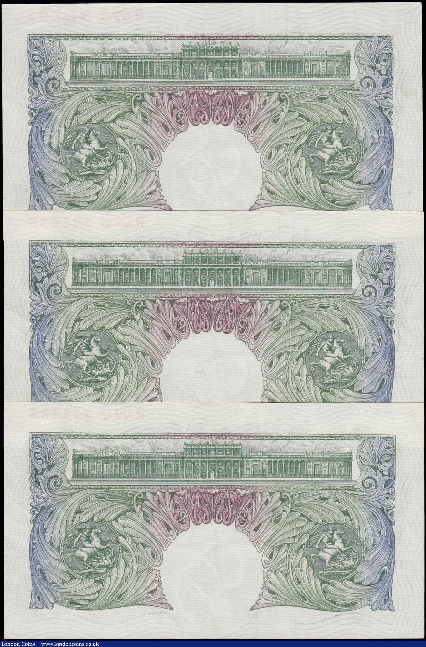 London Coins : A171 : Lot 52 : One Pounds O'Brien B273 Green Britannia medallion issues 1955 (3) a consecutively numbered trio...