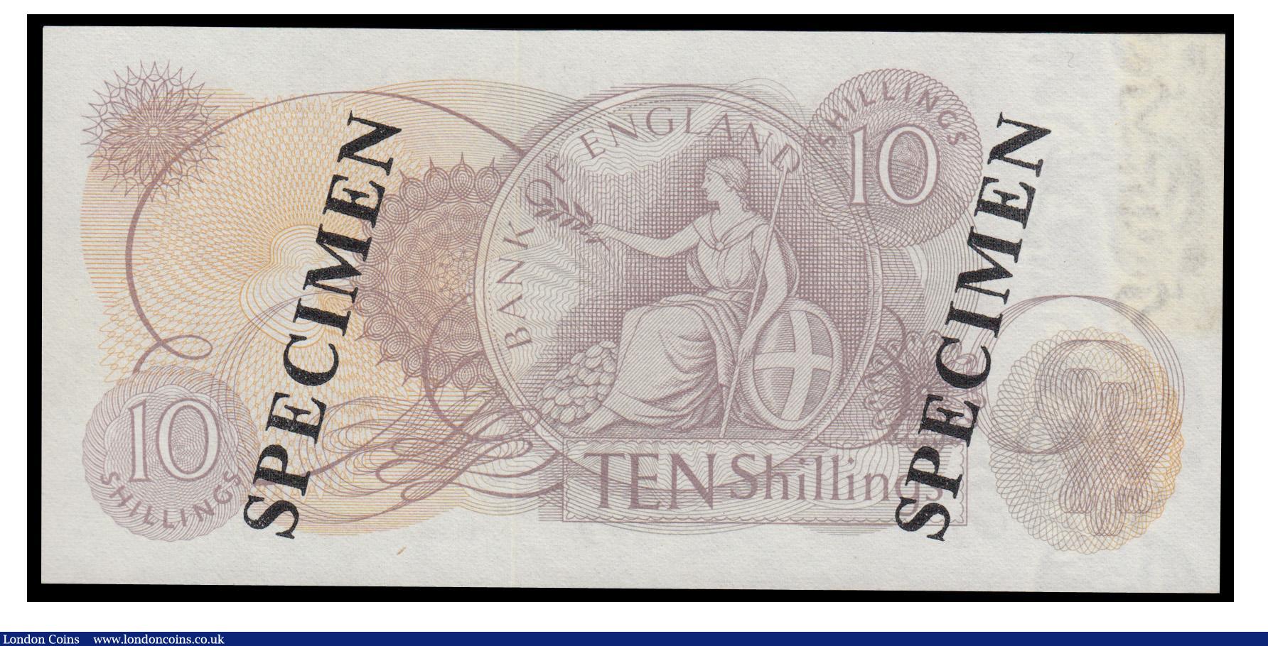 London Coins : A171 : Lot 57 : Ten Shillings Fforde. B309s SPECIMEN A00 000000 Ex Spink Sale 19031 Lot 2536 Unc but once mounted an...