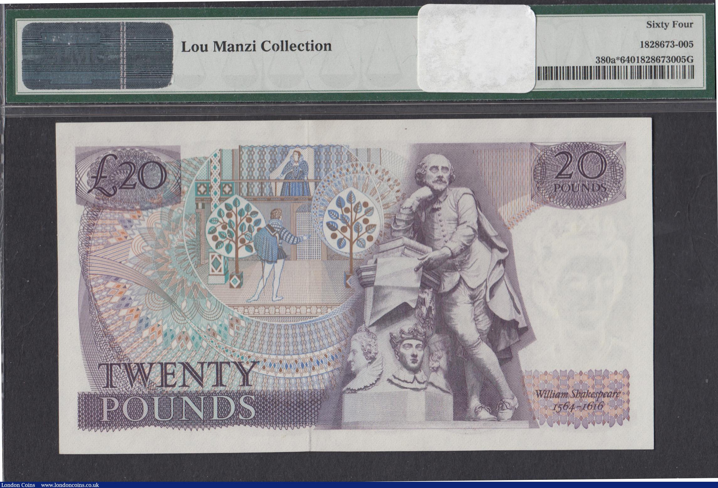 London Coins : A171 : Lot 59 : Twenty Pounds Fforde QE2 pictorial & William Shakespeare B319 Purple Replacement prefix M01 only...