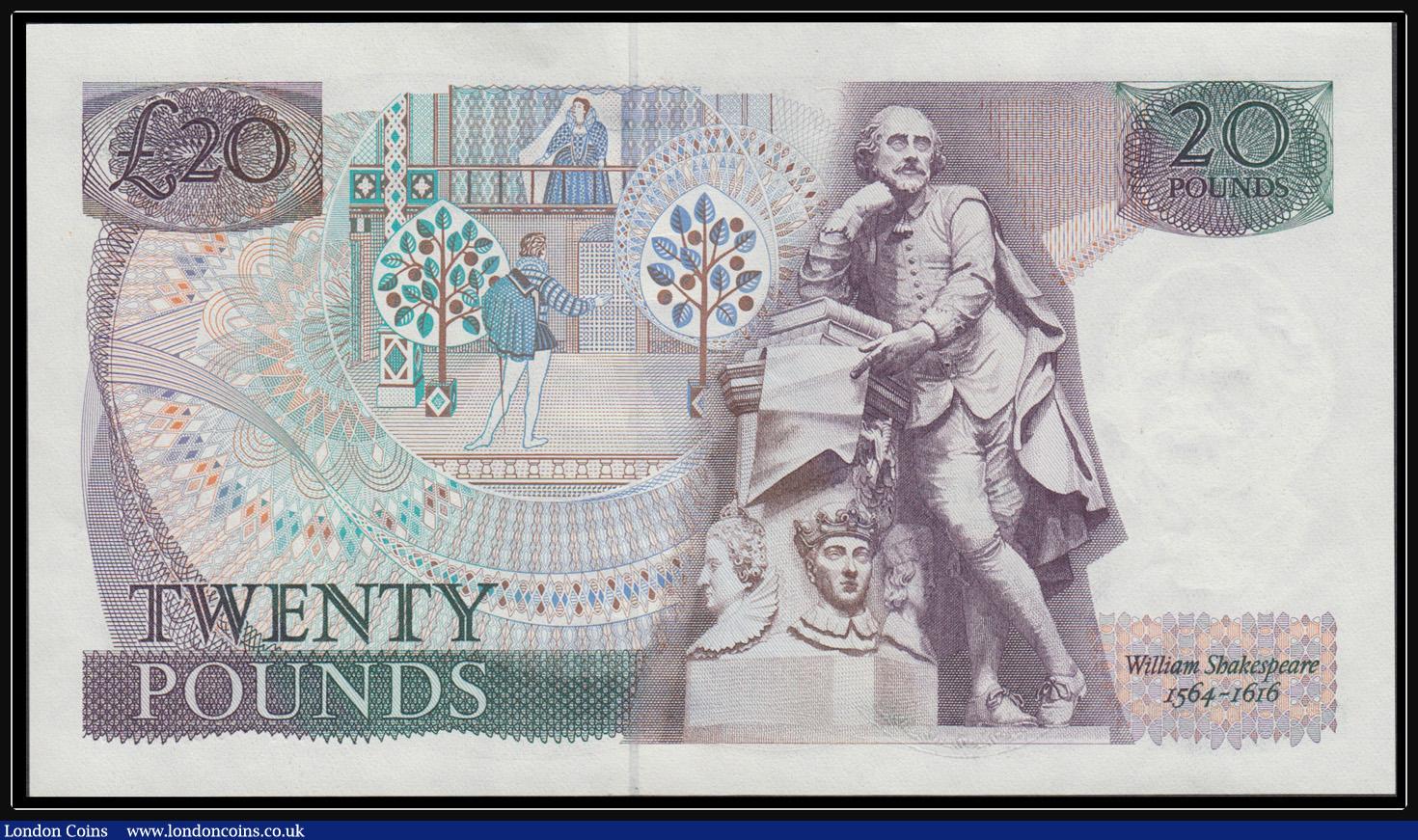 London Coins : A171 : Lot 67 : Twenty Pounds Somerset QE2 pictorial & William Shakespeare B351 Purple & Green issue 1984 FI...
