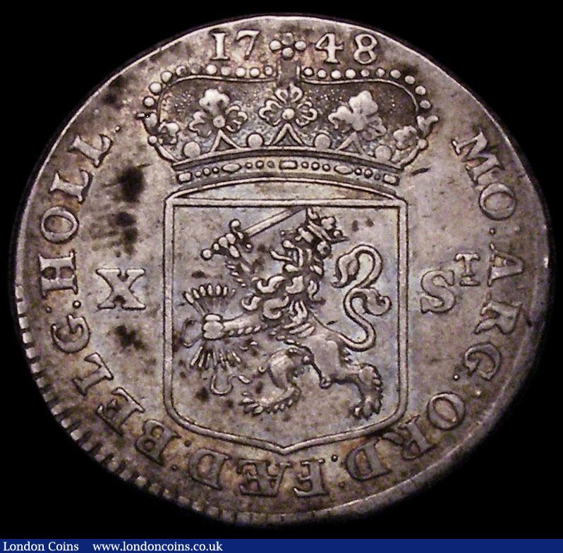 London Coins : A171 : Lot 679 : Netherlands - Holland 10 Stuivers 1748 KM#95 Good Fine/NVF, the obverse with some stains in the left...