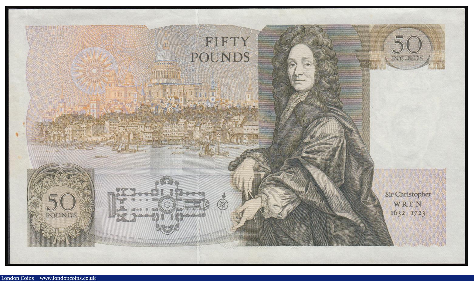 London Coins : A171 : Lot 68 : Fifty Pounds Somerset QE2 pictorial type & Sir Christopher Wren B352 Contoured Thread Brown issu...