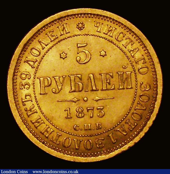 London Coins : A171 : Lot 694 : Russia 5 Roubles Gold 1873 C?? HI Y#B26 EF with pale lustre, scarce thus