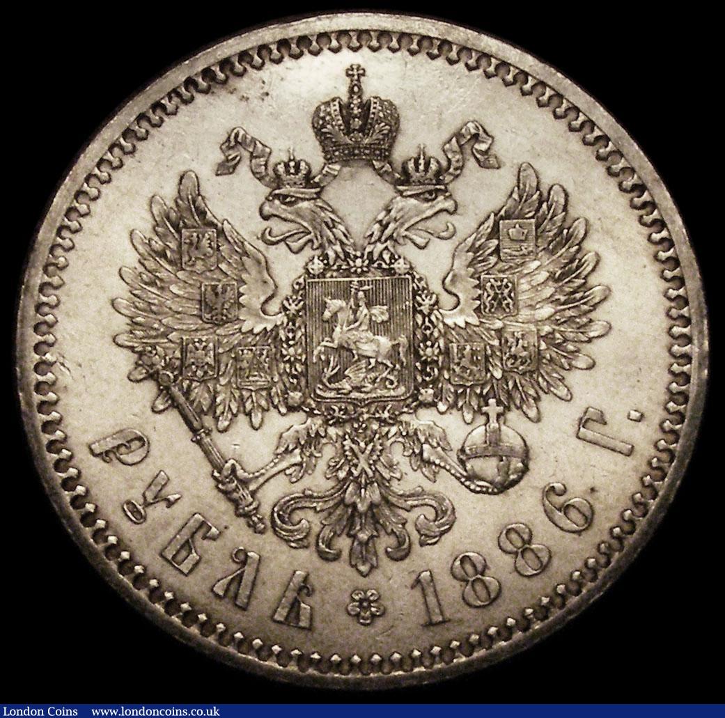 London Coins : A171 : Lot 695 : Russia Rouble 1886 A? Y#46 Near EF, the obverse with a thin scratch in the field, A high grade examp...