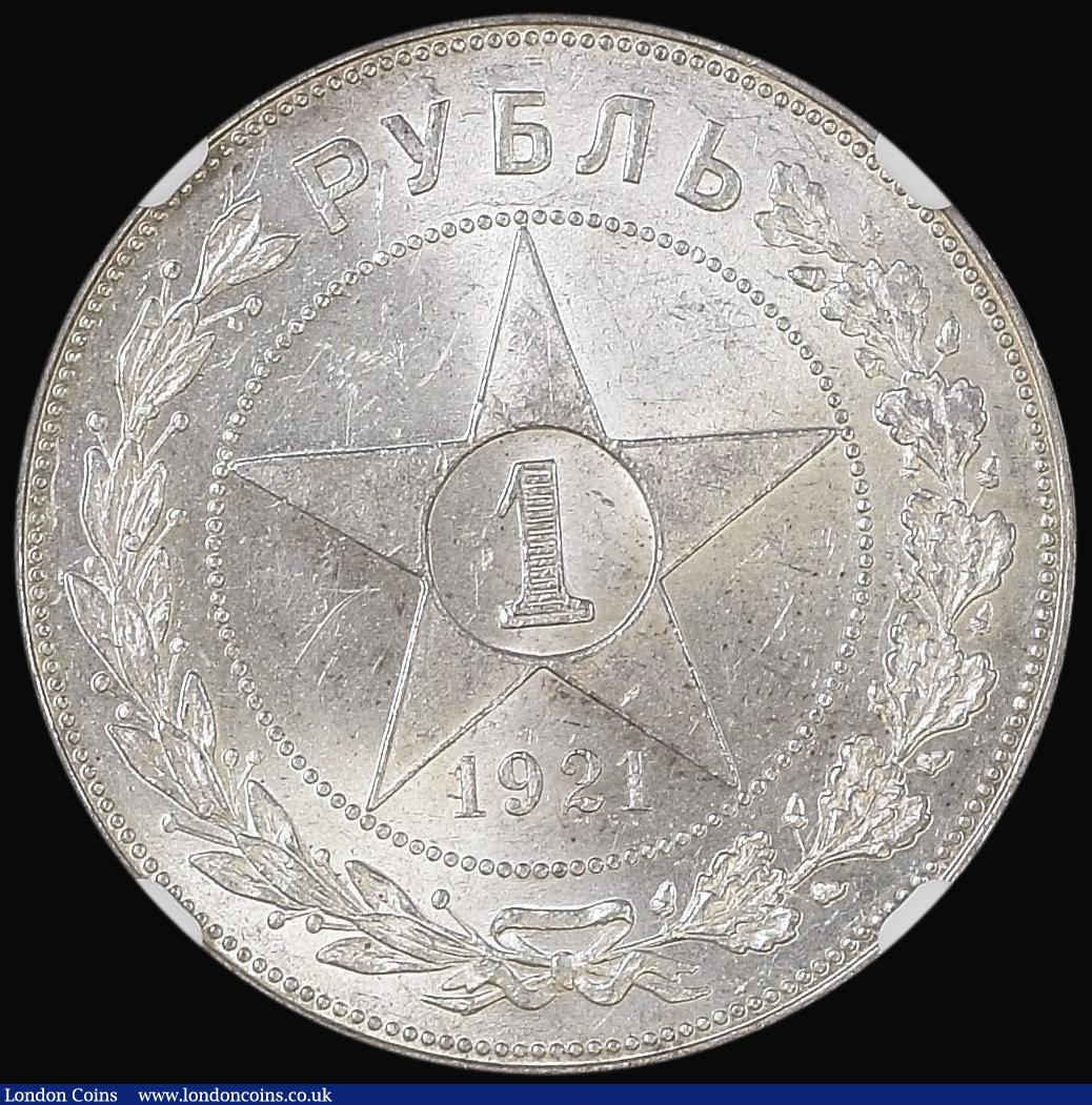 London Coins : A171 : Lot 696 : Russia Rouble 1921 A? Y#84 in an NGC holder and graded MS63