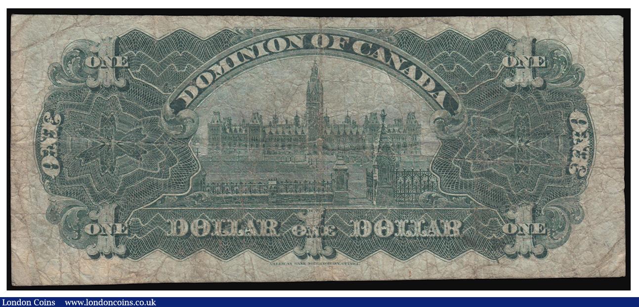 London Coins : A171 : Lot 91 : Canada Dominion of Canada 1 Dollar Pick 24Aa (DC-13b) dated 31st March 1898 series H number 427638 c...