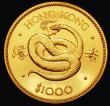 London Coins : A171 : Lot 629 : Hong Kong $1000 Gold 1977 Year of the Snake KM#42 UNC with practically full mint lustre, uncased in ...
