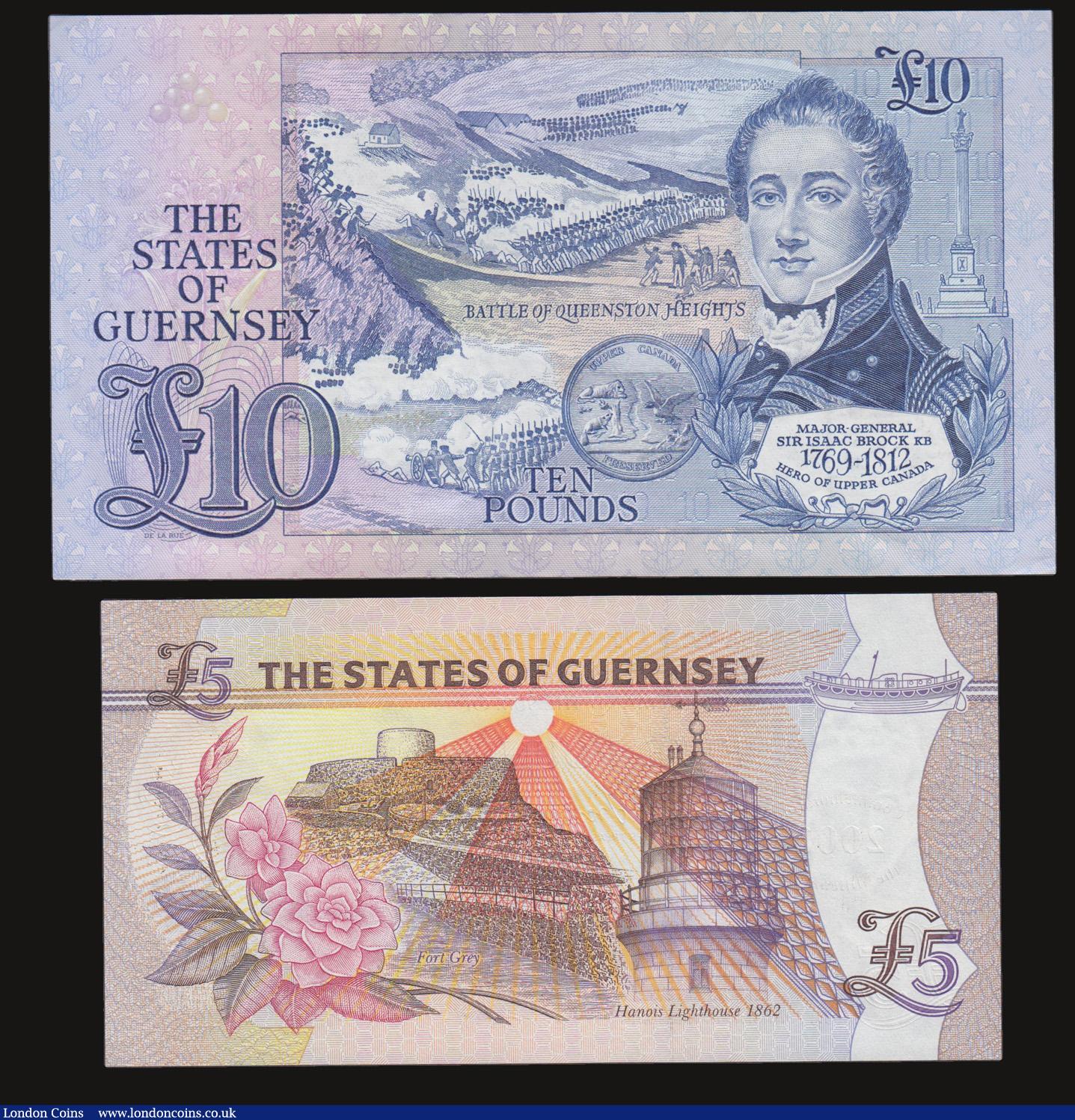 London Coins : A172 : Lot 109 : Guernsey (2) a pleasing pair including the Large size black M. J. Brown signature 10 Pounds Pick 50b...