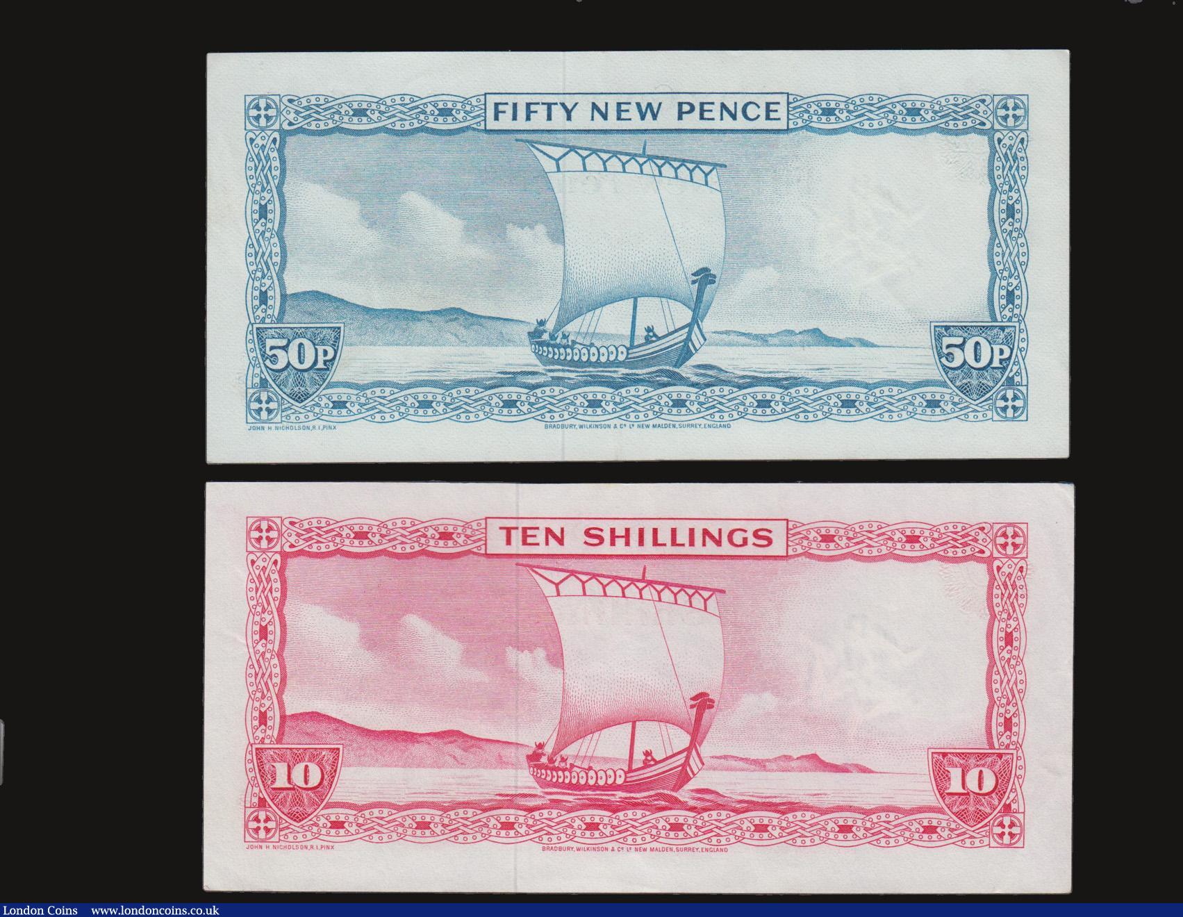 London Coins : A172 : Lot 118 : Isle of Man (2) a pair of Annigoni's partial QE2 portrait notes both in GVF. Comprising a 10 Sh...