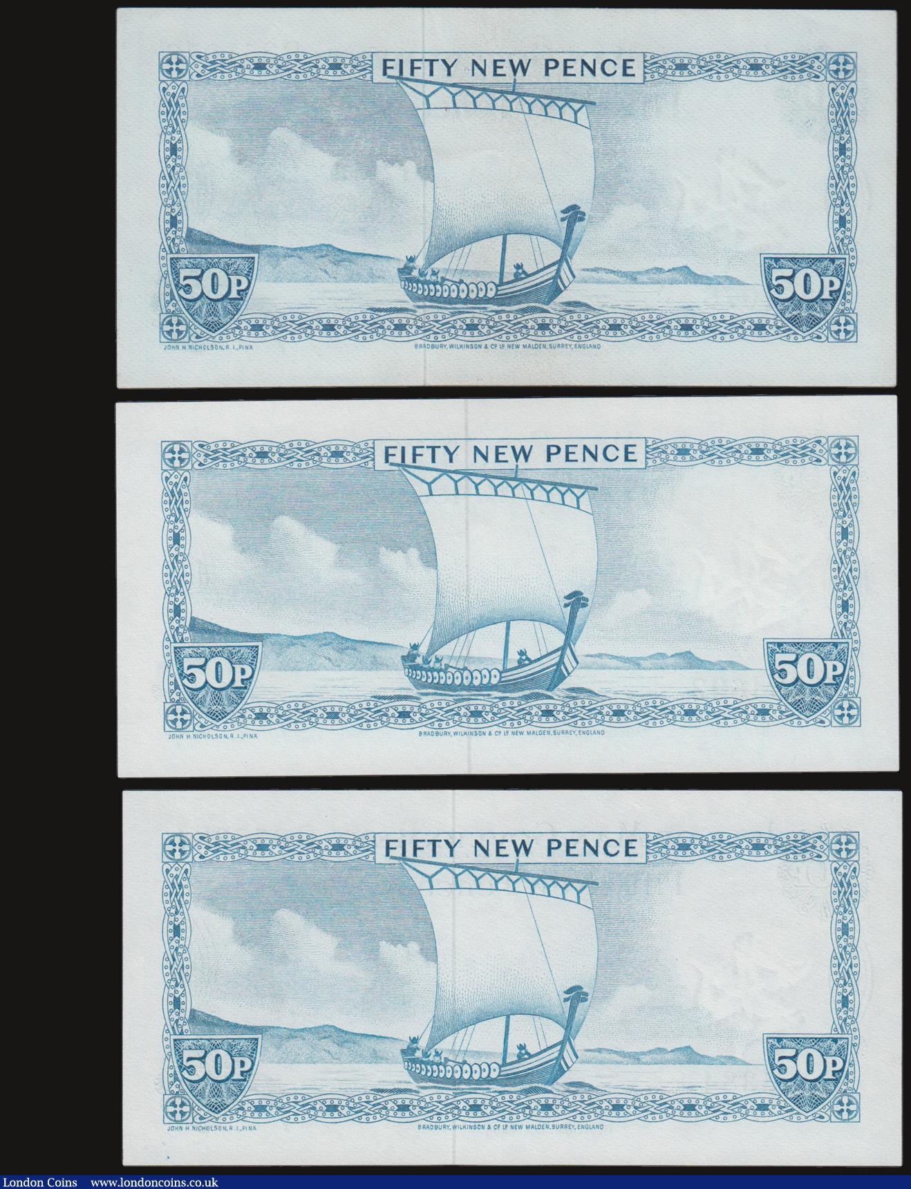 London Coins : A172 : Lot 119 : Isle of Man (3) a high grade trio of 50 New Pences EF-GEF to UNC similar QE2 designs but different s...
