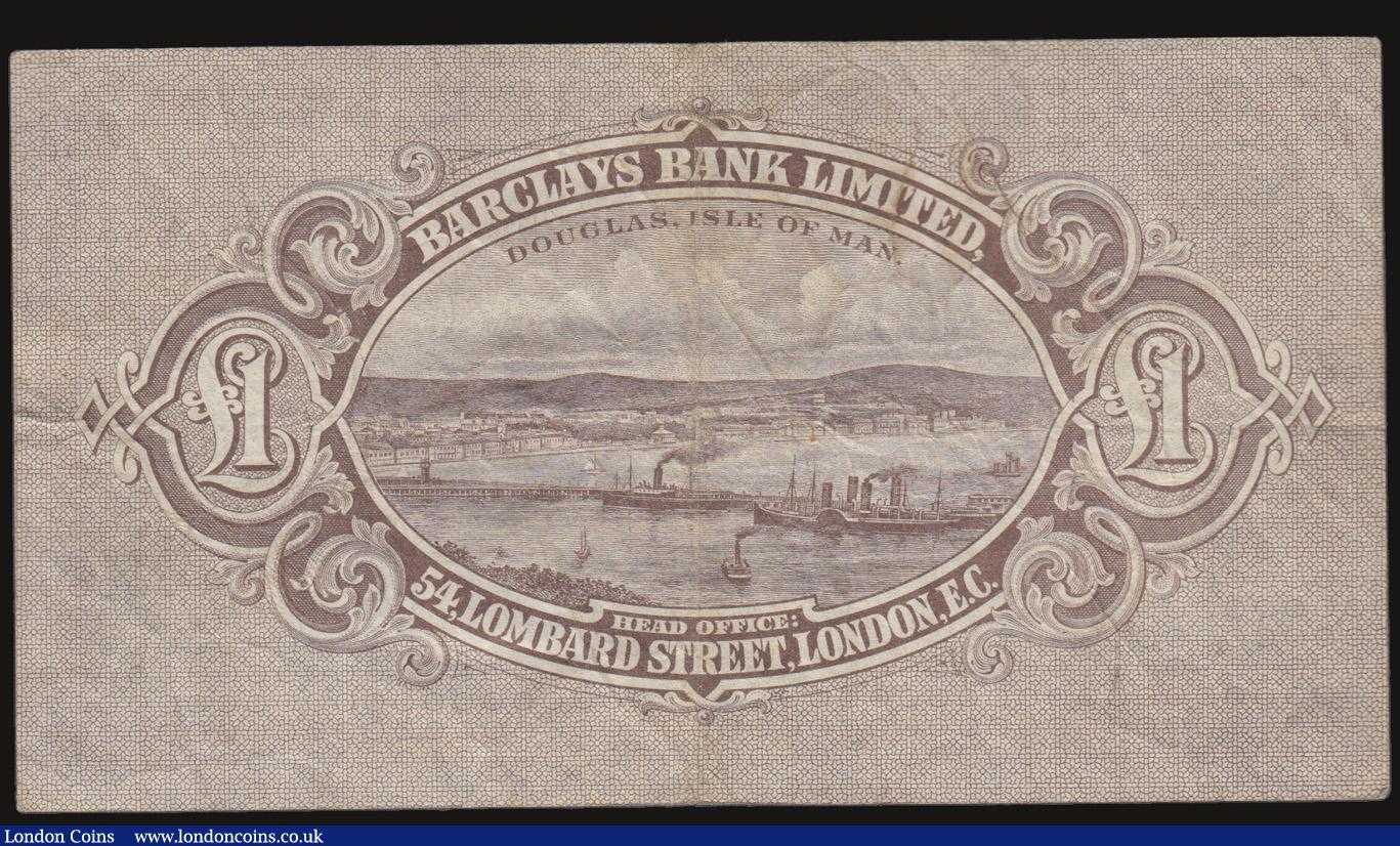 London Coins : A172 : Lot 127 : Isle of Man Barclays Bank Ltd £1 dated 19th April 1952 serial 30227, Pick1b, nearer VF than Fi...