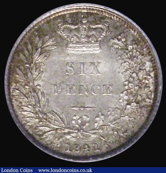 London Coins : A172 : Lot 1277 : Sixpence 1841 ESC 1687, Bull 3174 UNC, choice and lustrous with original golden toning, in an LCGS h...