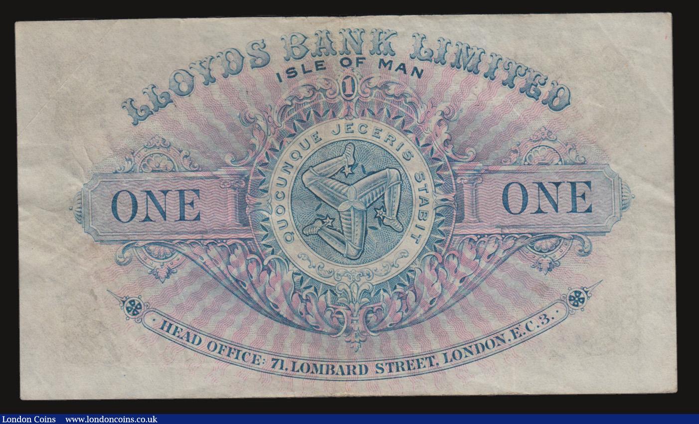 London Coins : A172 : Lot 128 : Isle of Man Lloyds Bank Limited 1 Pound 24 March 1952 Pick 12b series D24590 pleasing VF and rare in...