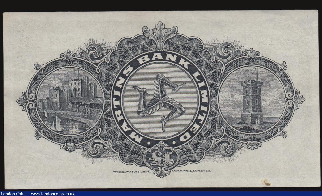 London Coins : A172 : Lot 129 : Isle of Man Martins Bank Limited £1 dated 1st June 1950 series No.183864, Pick19b, probably ne...