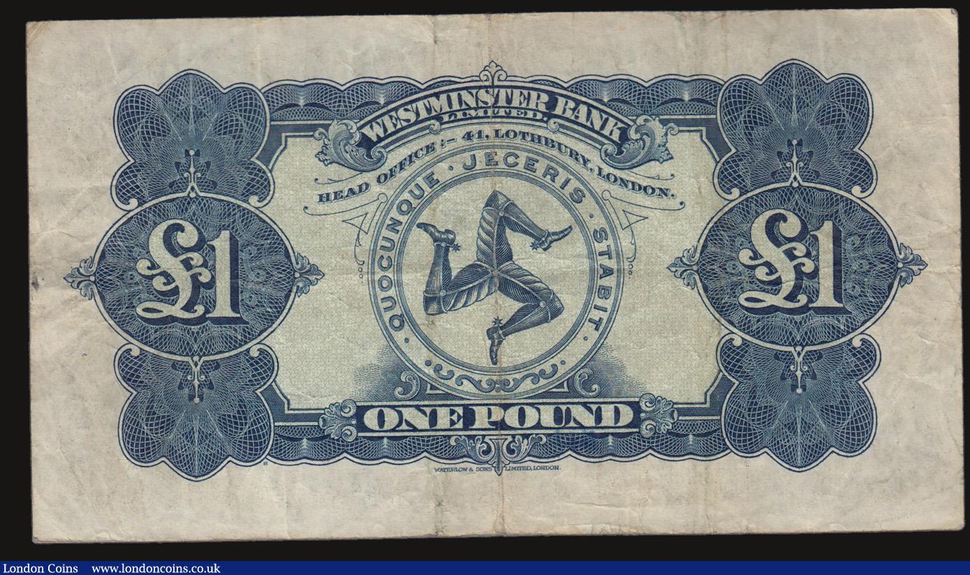 London Coins : A172 : Lot 130 : Isle of Man Westminster Bank Limited £1 dated 14th November 1951 serial No.191796, Pick 23d, p...