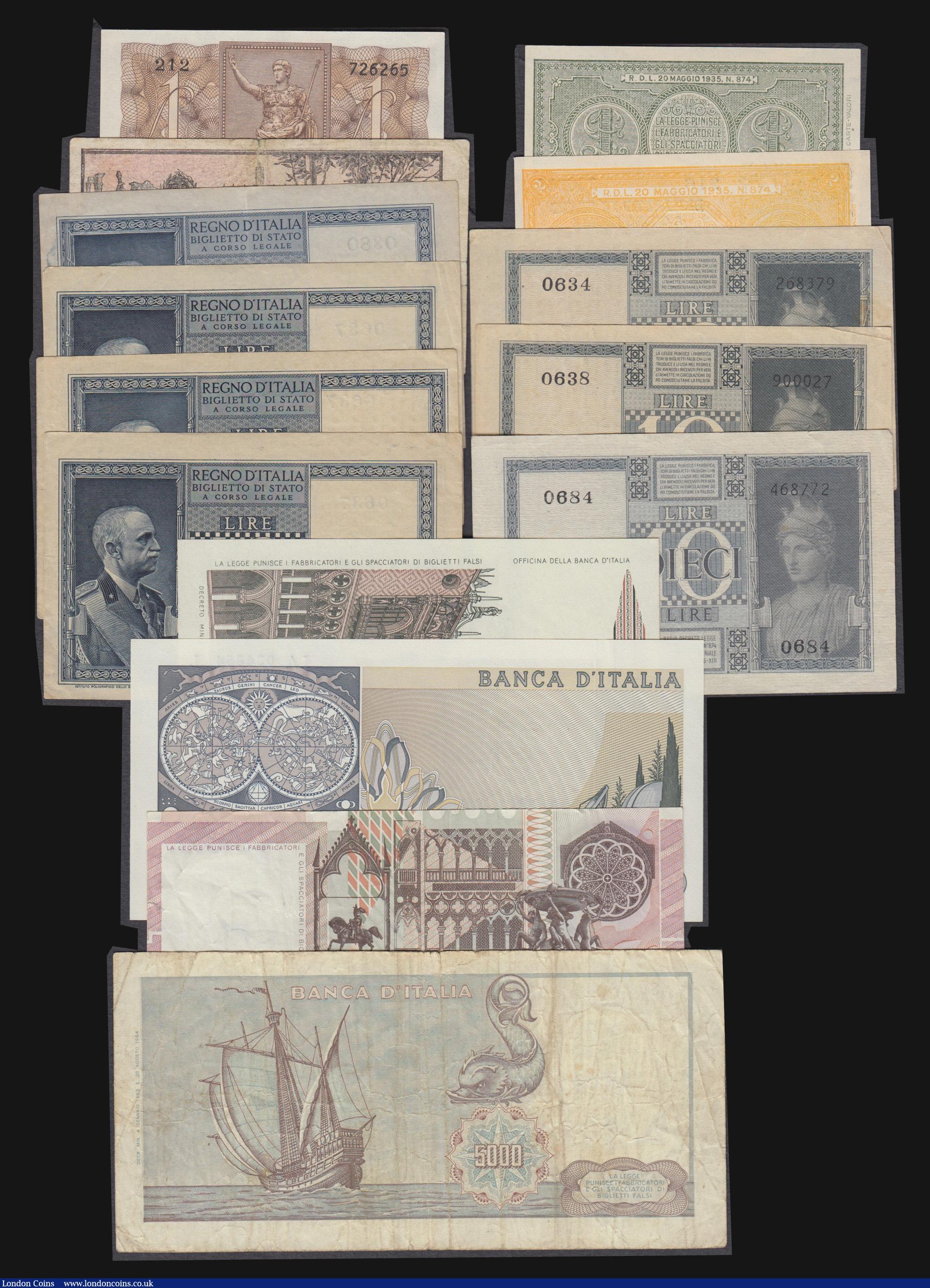 London Coins : A172 : Lot 133 : Italy (15) 5000 Lire 1968 issue Signatures Carli and Pacini Pick 98b VG, 1983 issue, signatures Ciam...