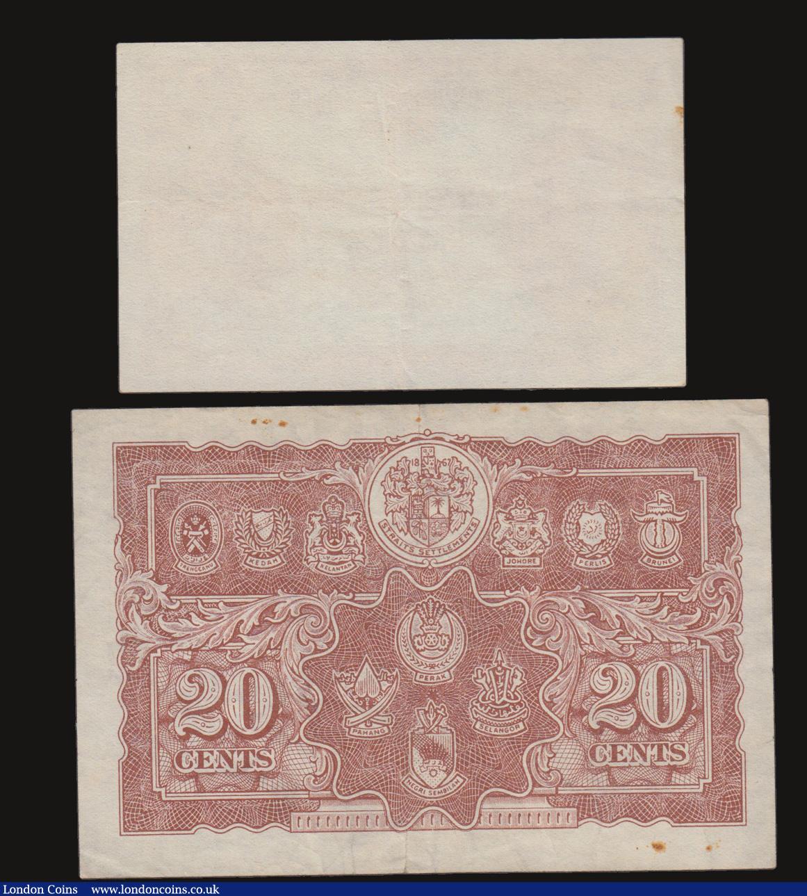 London Coins : A172 : Lot 138 : Malaya (2) Twenty Cents 1941 issue Pick 9a Good Fine or slightly better with a few small spots, Five...