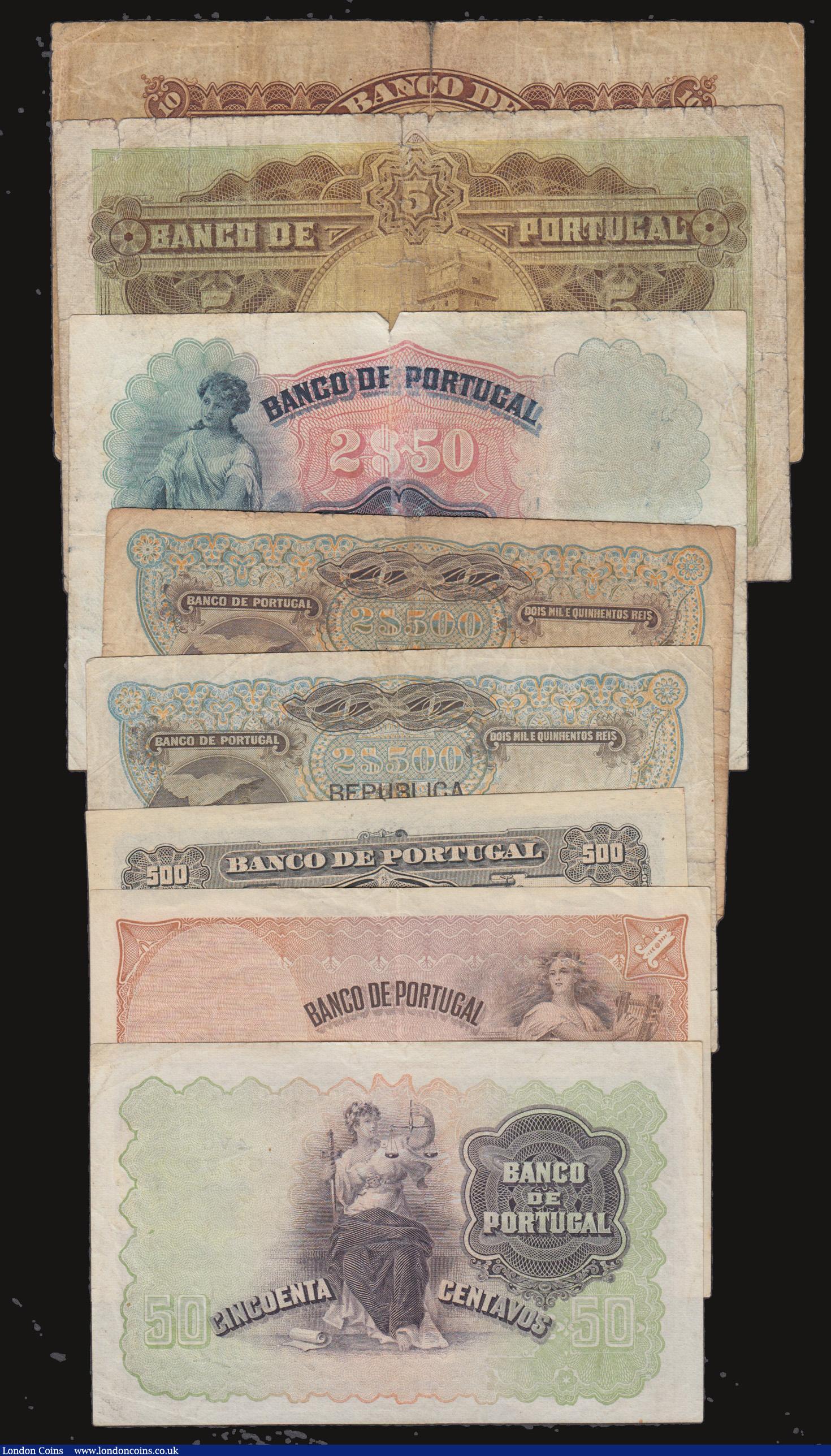 London Coins : A172 : Lot 143 : Portugal (8) 500 Reis 27.12.1904 VF, 2$50 10.7.1920 VG, 2500 Reis 30.9.1910 Fine (2), 1 Escudo 1917 ...